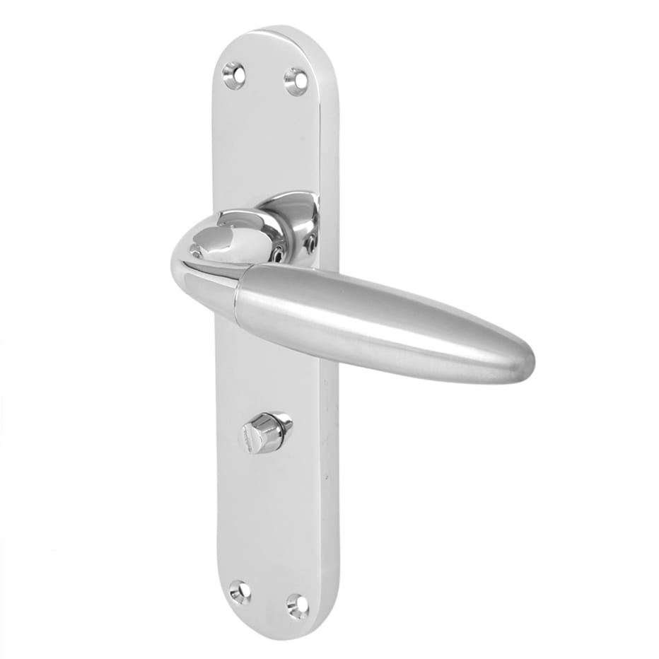Satin/Polished Chrome Bathroom Lock Door Handles Pack - Florence Range - view 3