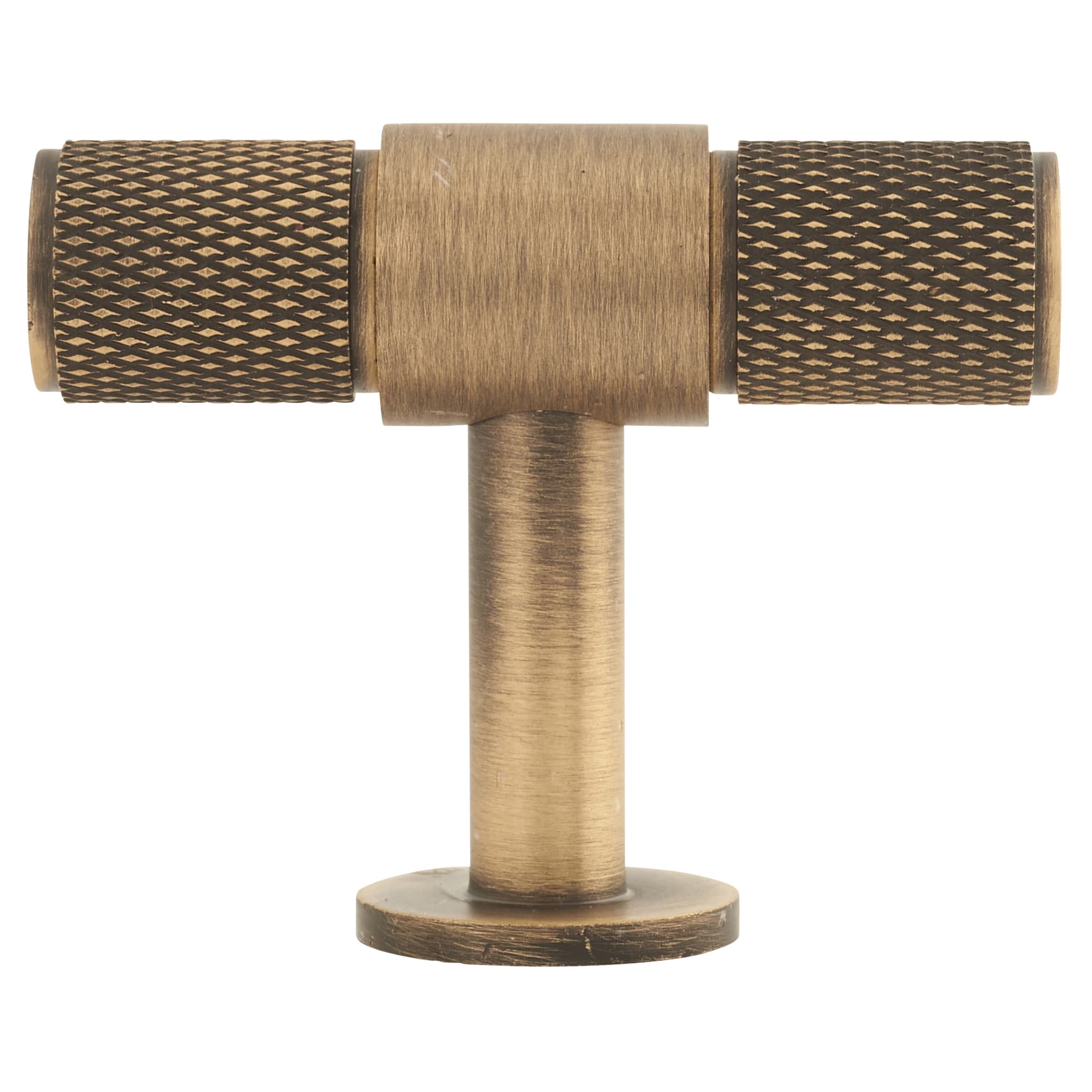 13mm Knurled T-Bar Cabinet Knob - 50 x 40mm - Antique Brass - view 2