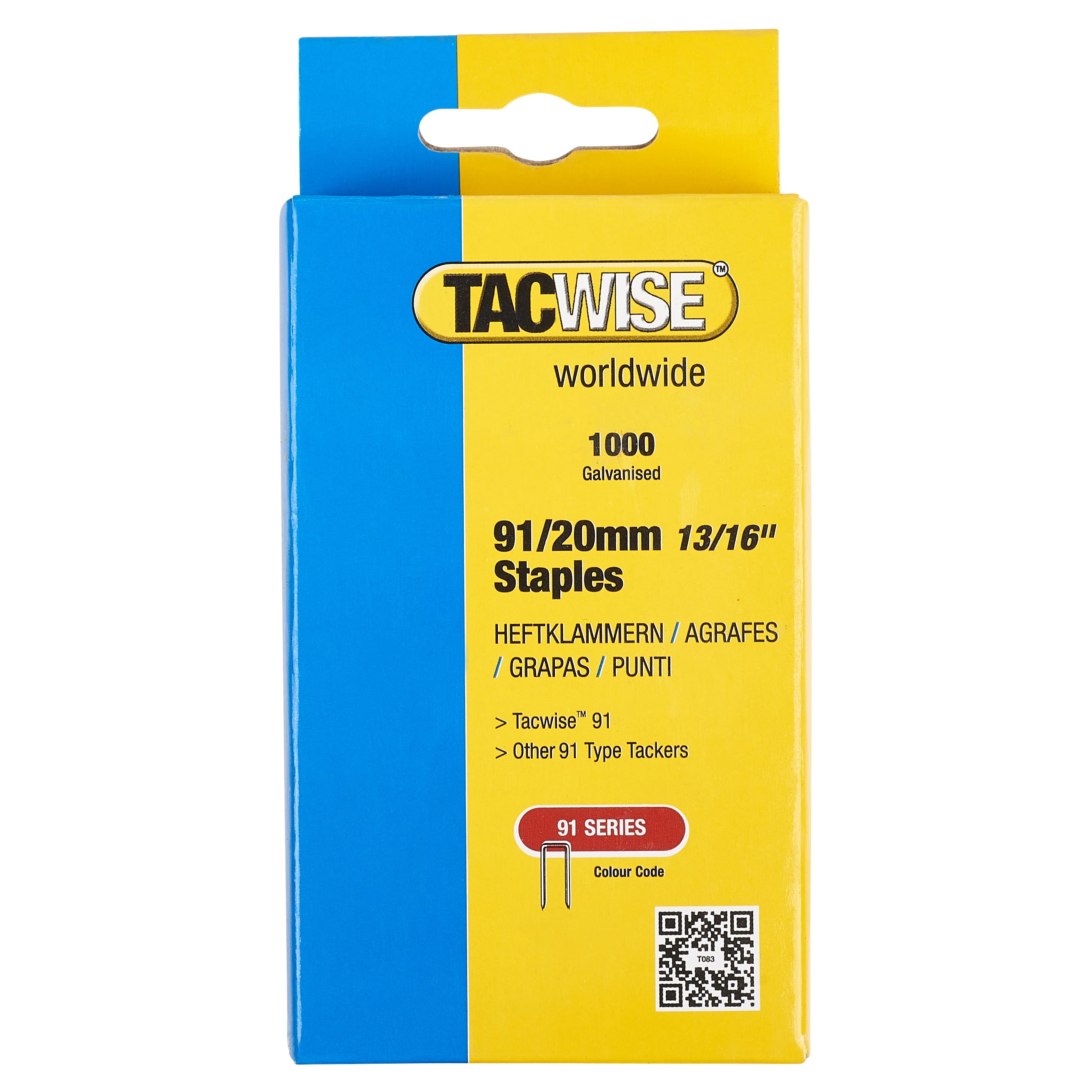 91 Series Narrow Crown Staples - 20mm Length - Galvanised - Pack of 1000 - view 2