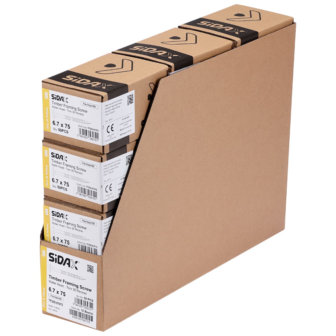 Timber Frame Screws Wafer Head - 6.7 x 75mm - Yellow Zinc - Pack of 50 - view 3