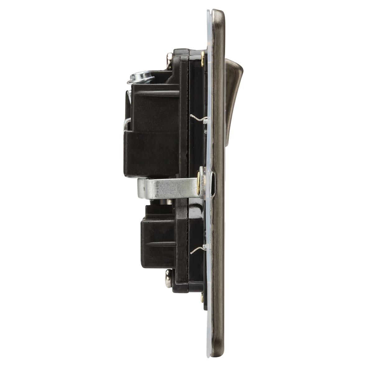 13A 2 Gang Screwless Flat Plate Double Pole Switched Socket - Antique Brass/Black - view 2
