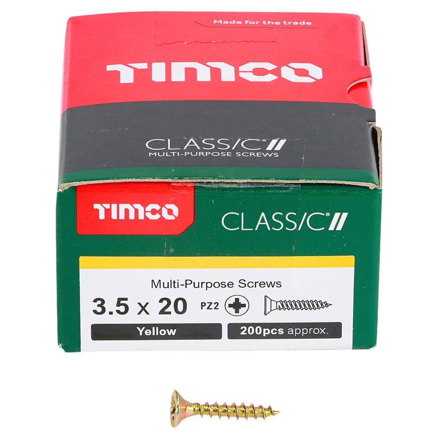 Classic Pozi Countersunk Wood Screws - 3.5 x 20mm - Yellow Zinc - Pack of 200 - view 2