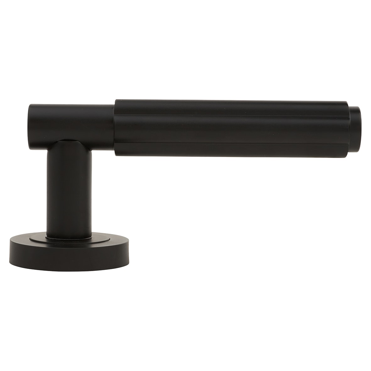 Matt Black Fire Rated Fluted Door Handles on Round Rose - Bloom Range - view 2