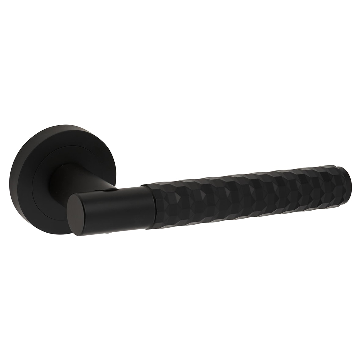 Matt Black Honeycomb Door Handles on Round Rose - Cara Range - view 2