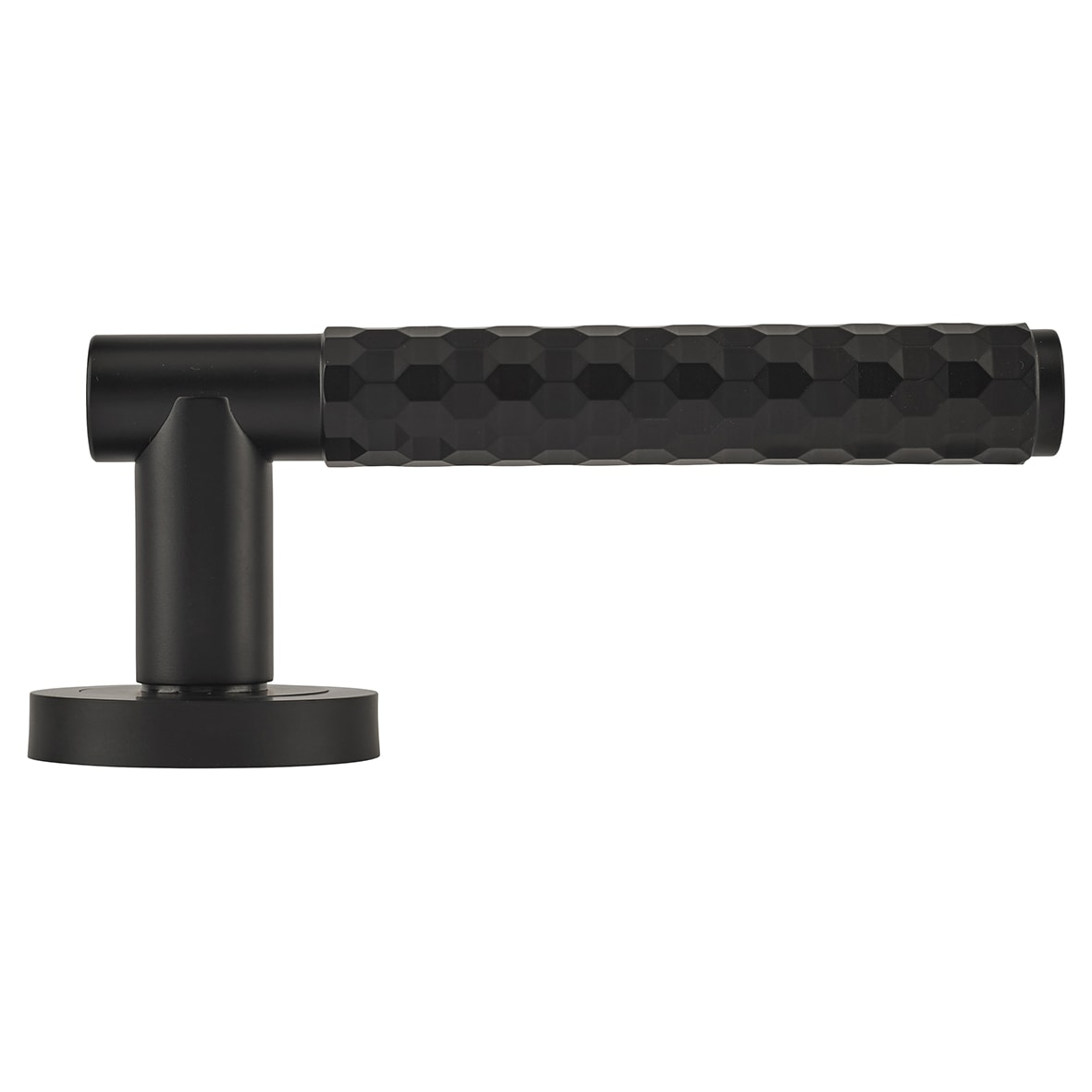 Matt Black Honeycomb Door Handles on Round Rose - Cara Range - view 4