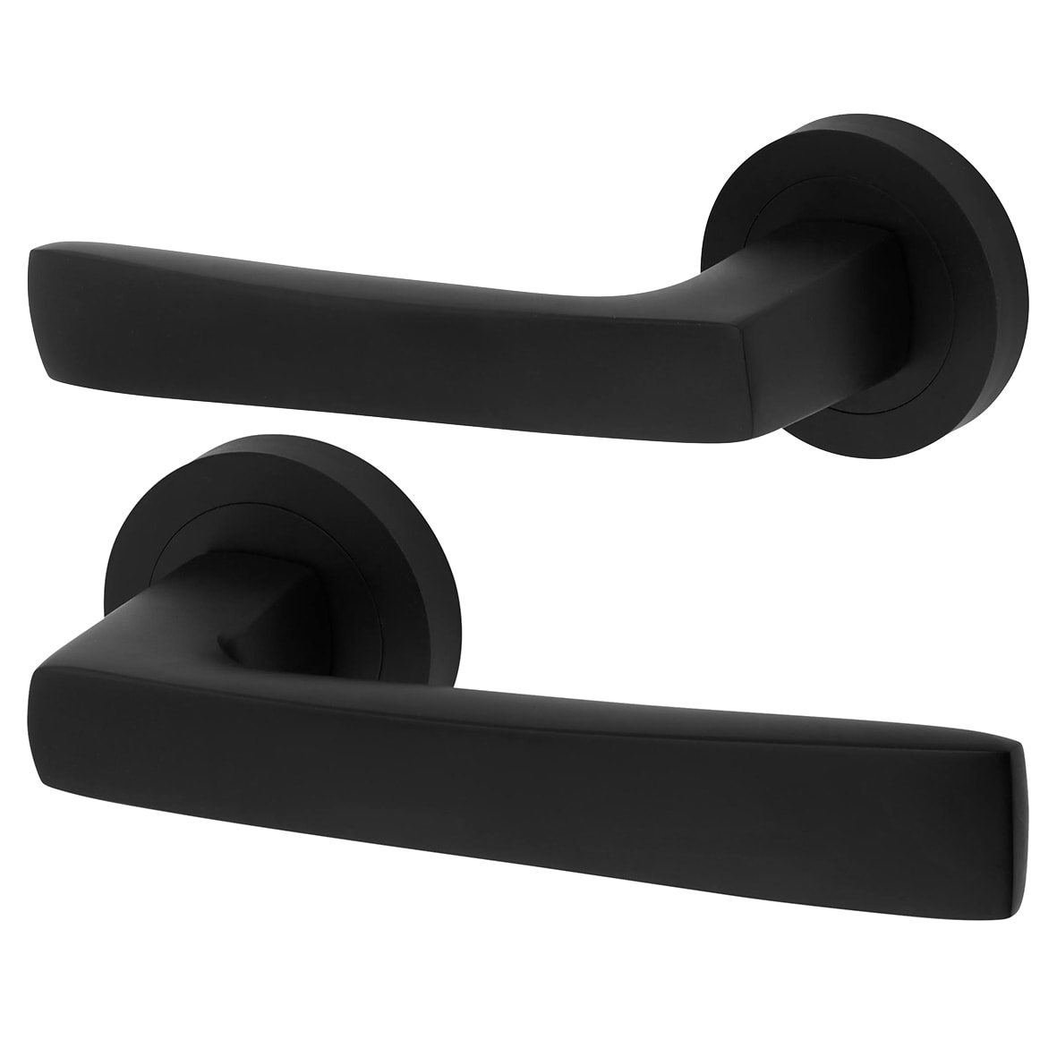 Matt Black Bathroom Lock Door Handles on Rose Pack - Ivy Range - view 2