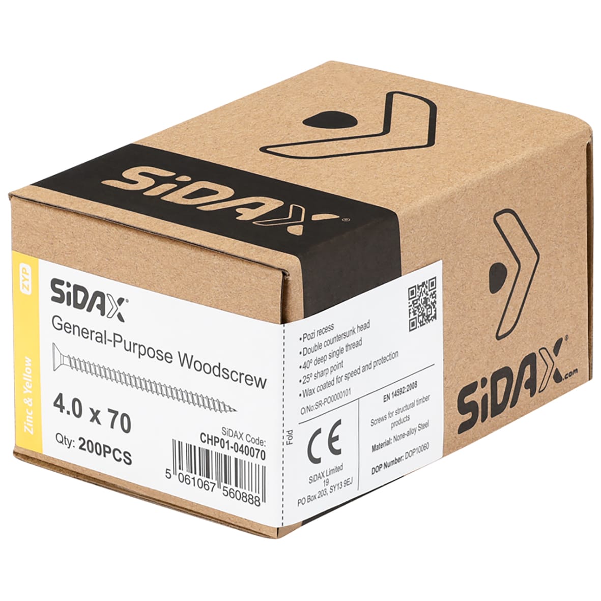 General Purpose Pozi Countersunk Chipboard Wood Screws - 4.0 x 70mm - Yellow Zinc - Pk of 200 - view 2