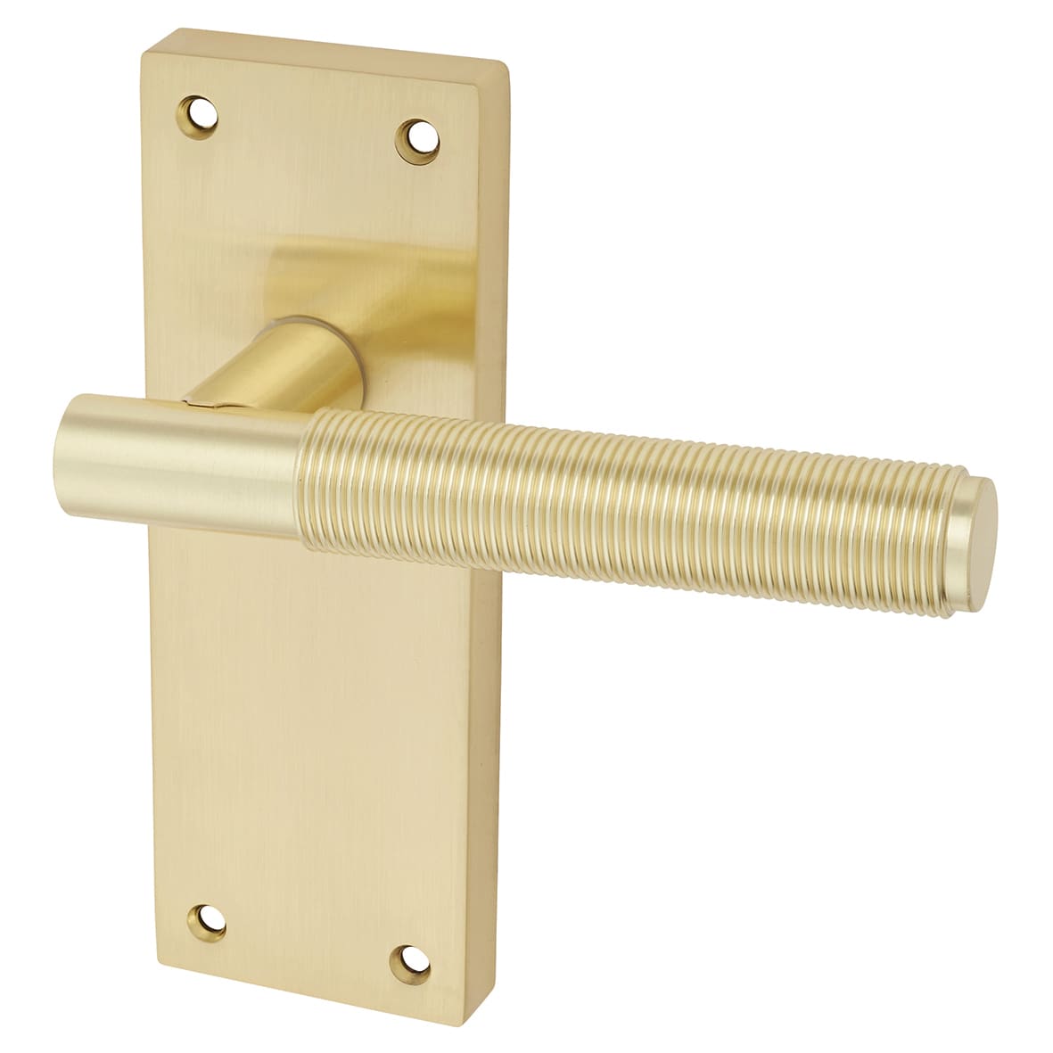 Satin Brass Reeded Latch Door Handles Pack - Lily Range - view 2