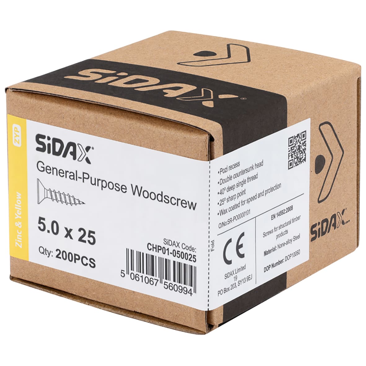 General Purpose Pozi Countersunk Chipboard Wood Screws - 5.0 x 25mm - Yellow Zinc - Pk of 200 - view 2
