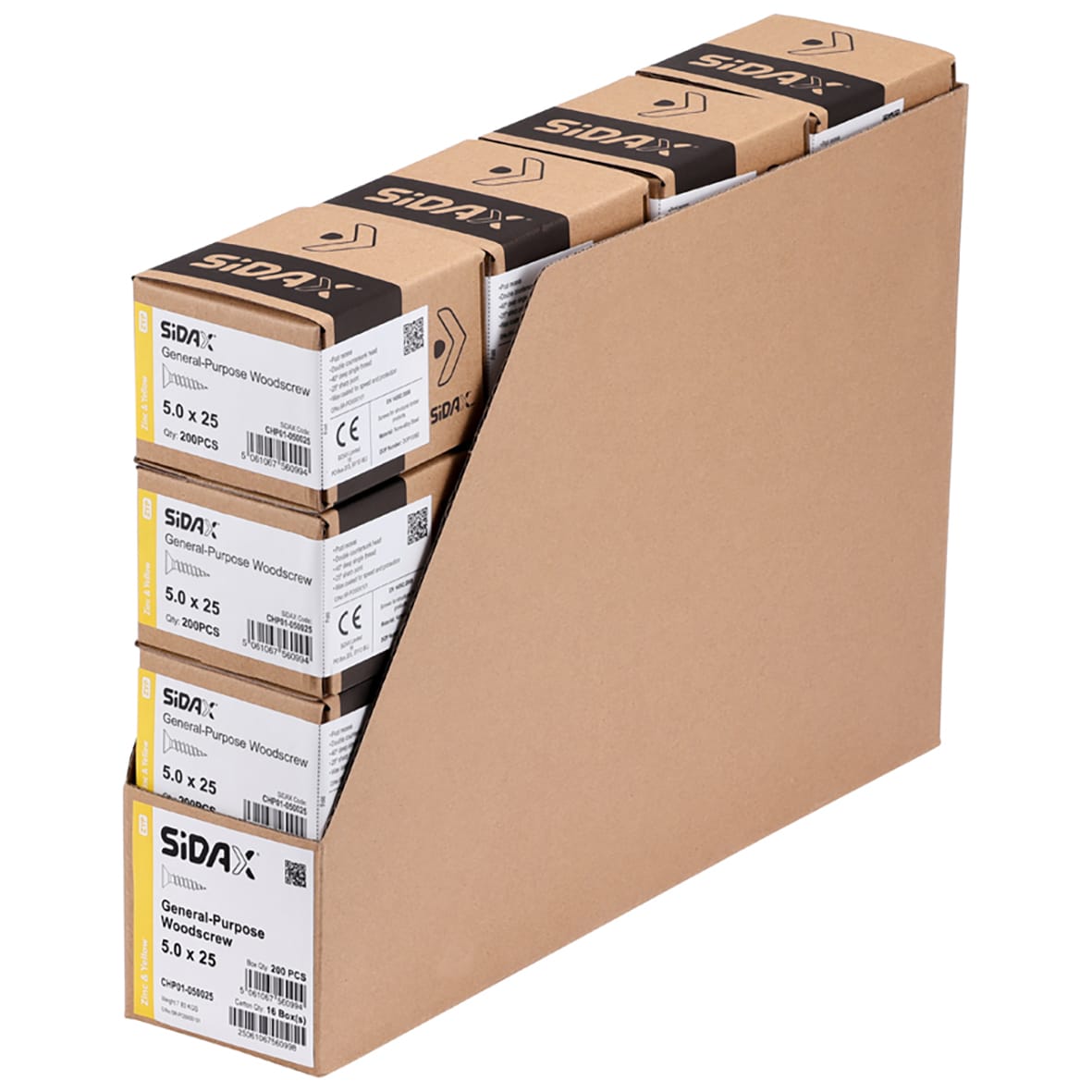 General Purpose Pozi Countersunk Chipboard Wood Screws - 5.0 x 25mm - Yellow Zinc - Pk of 200 - view 3
