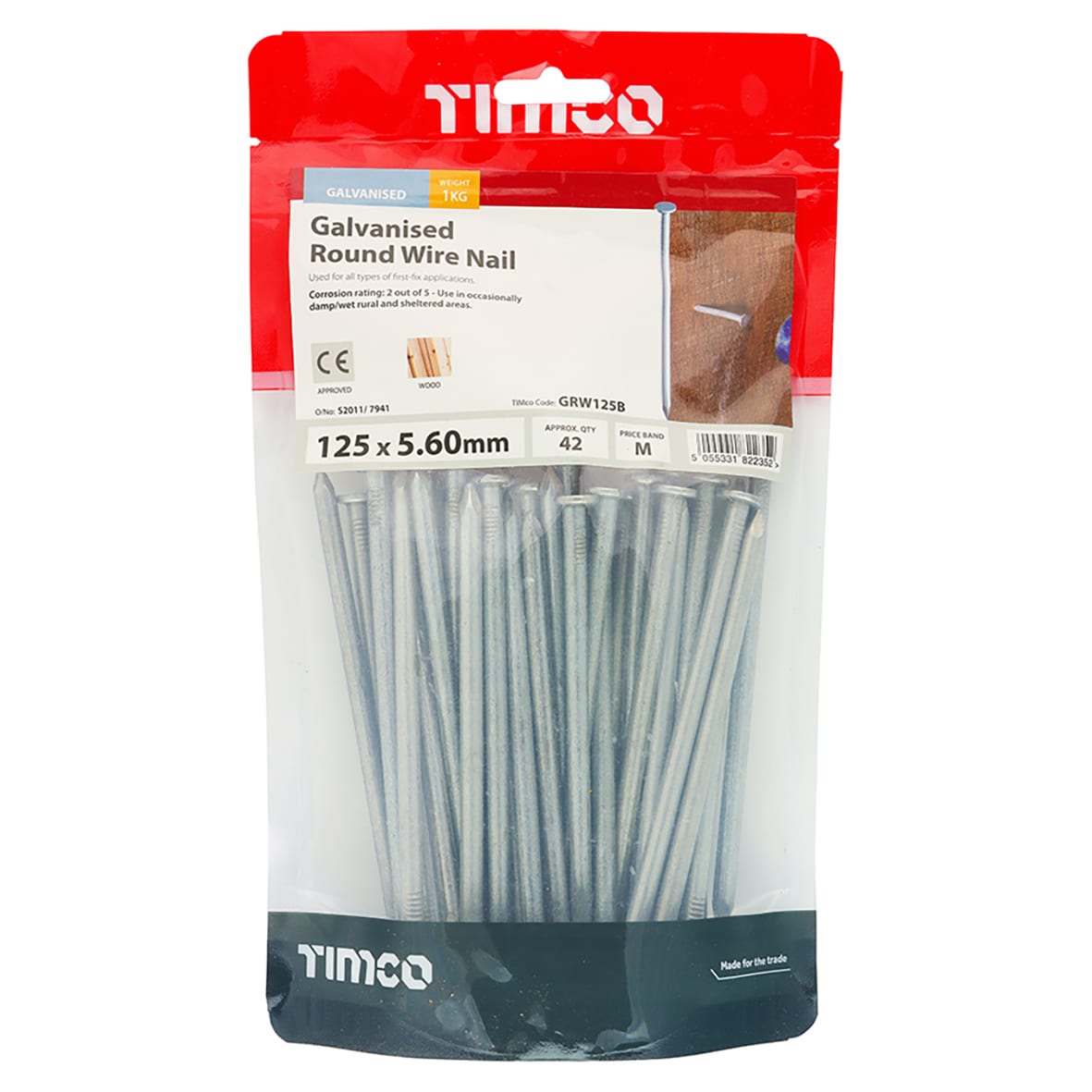 Galvanised Round Wire Nail - 5.60 x 125mm - 1kg Pack - view 2