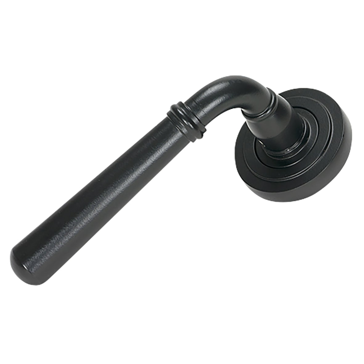 Matt Black Door Handles on Round Art Deco Rose - Newbury Range - view 2