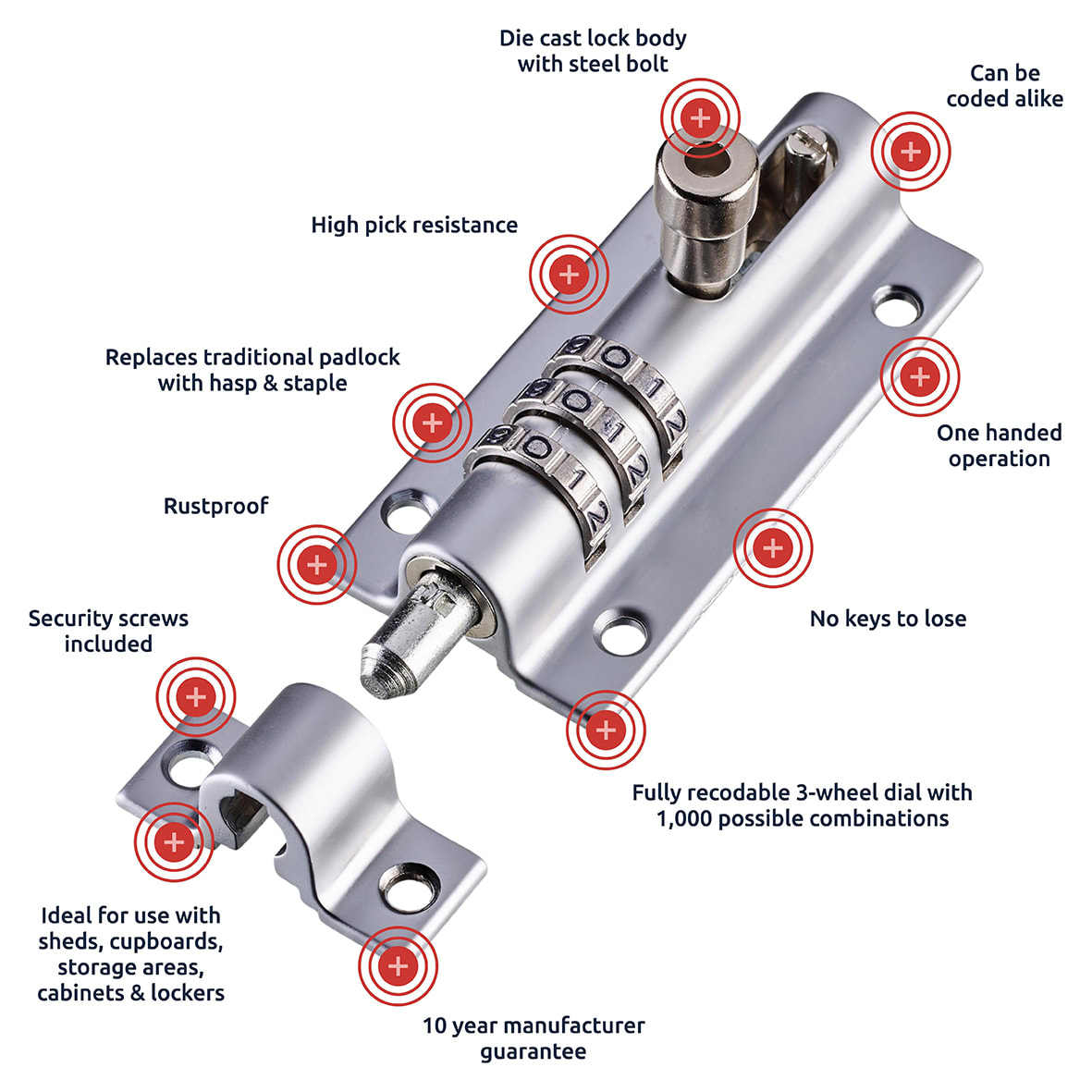CombiBolt 3 Combination Bolt - 90mm Length - Chrome - view 6