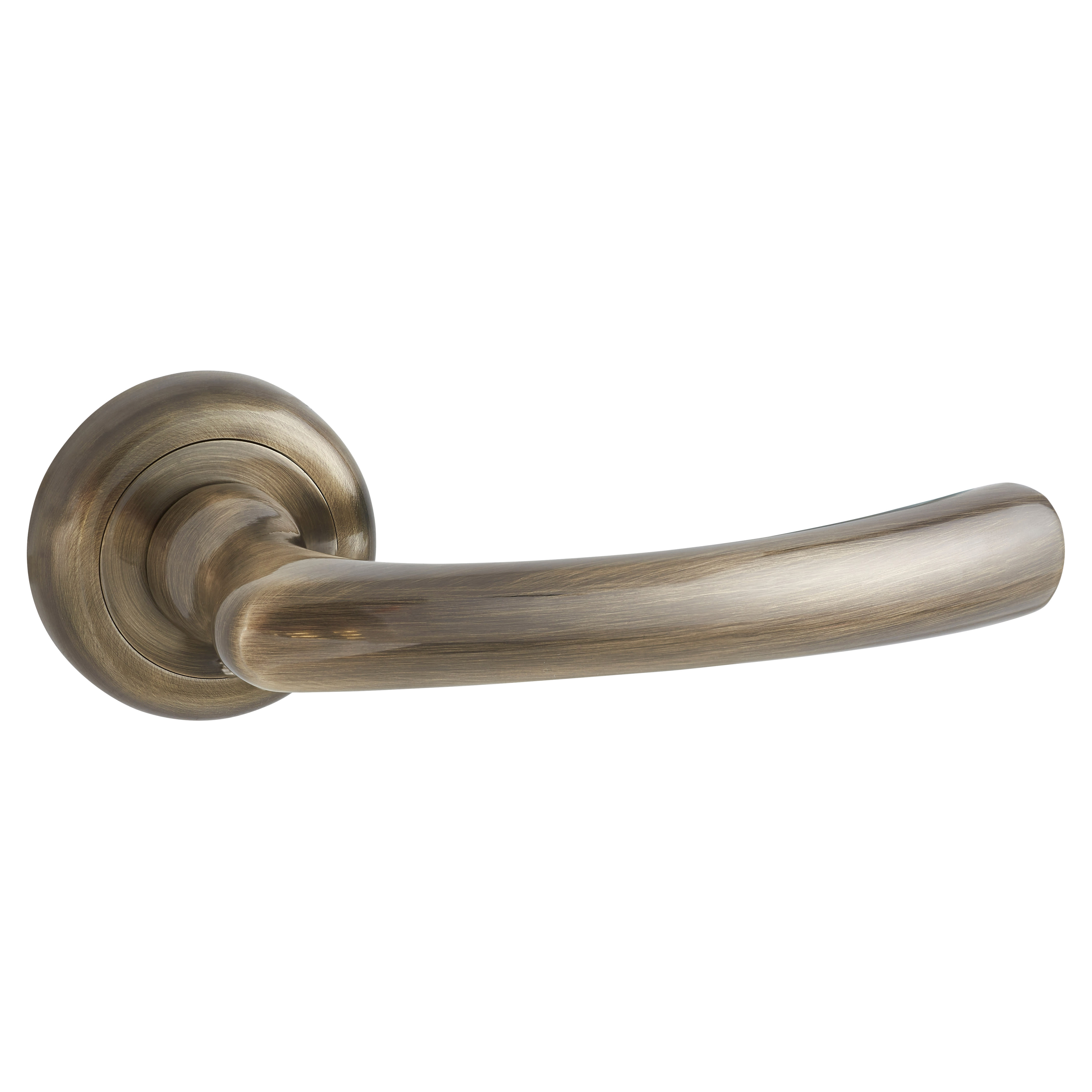 Antique Brass Door Handles on Round Rose - Rochester Range - view 3