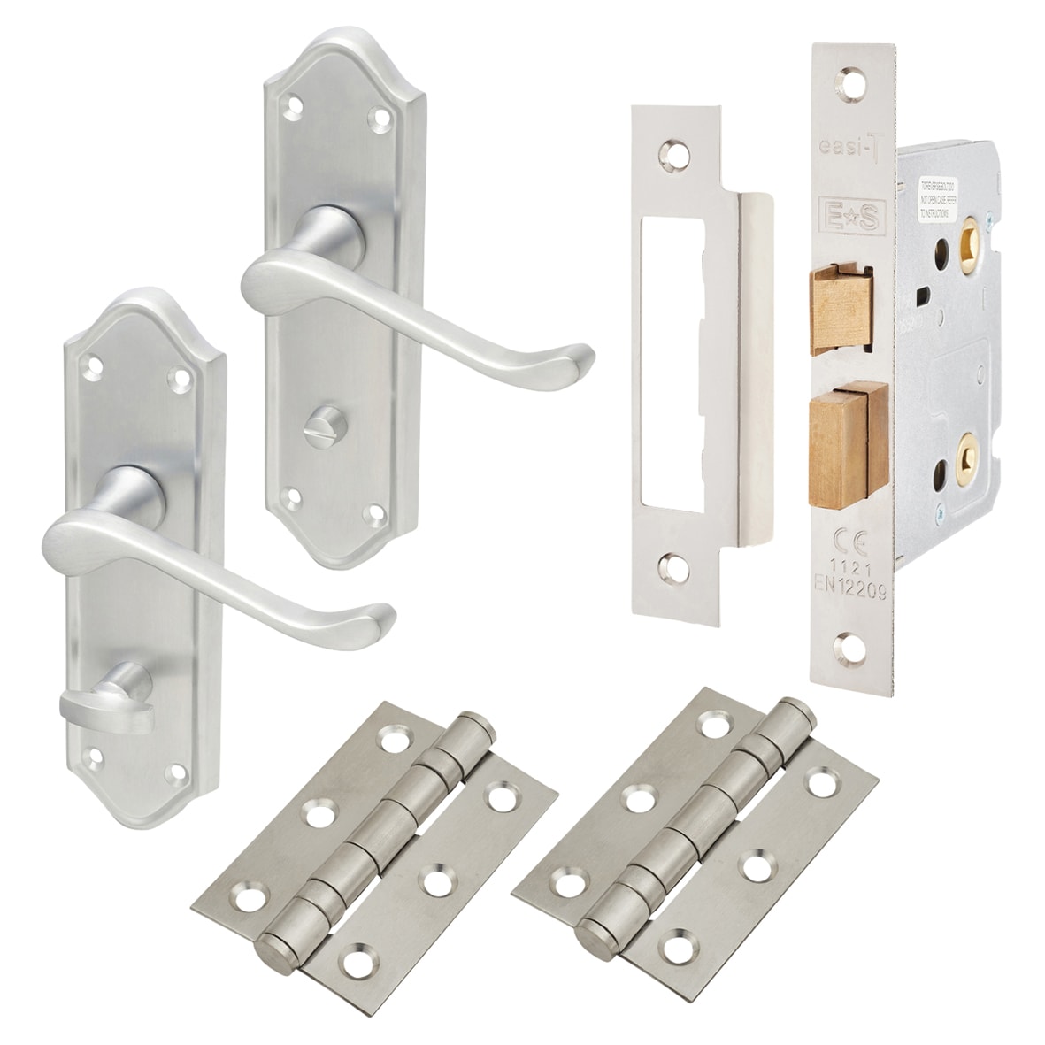 Satin Chrome Scroll Bathroom Lock Door Handles Pack - Ashmead Range - view 2