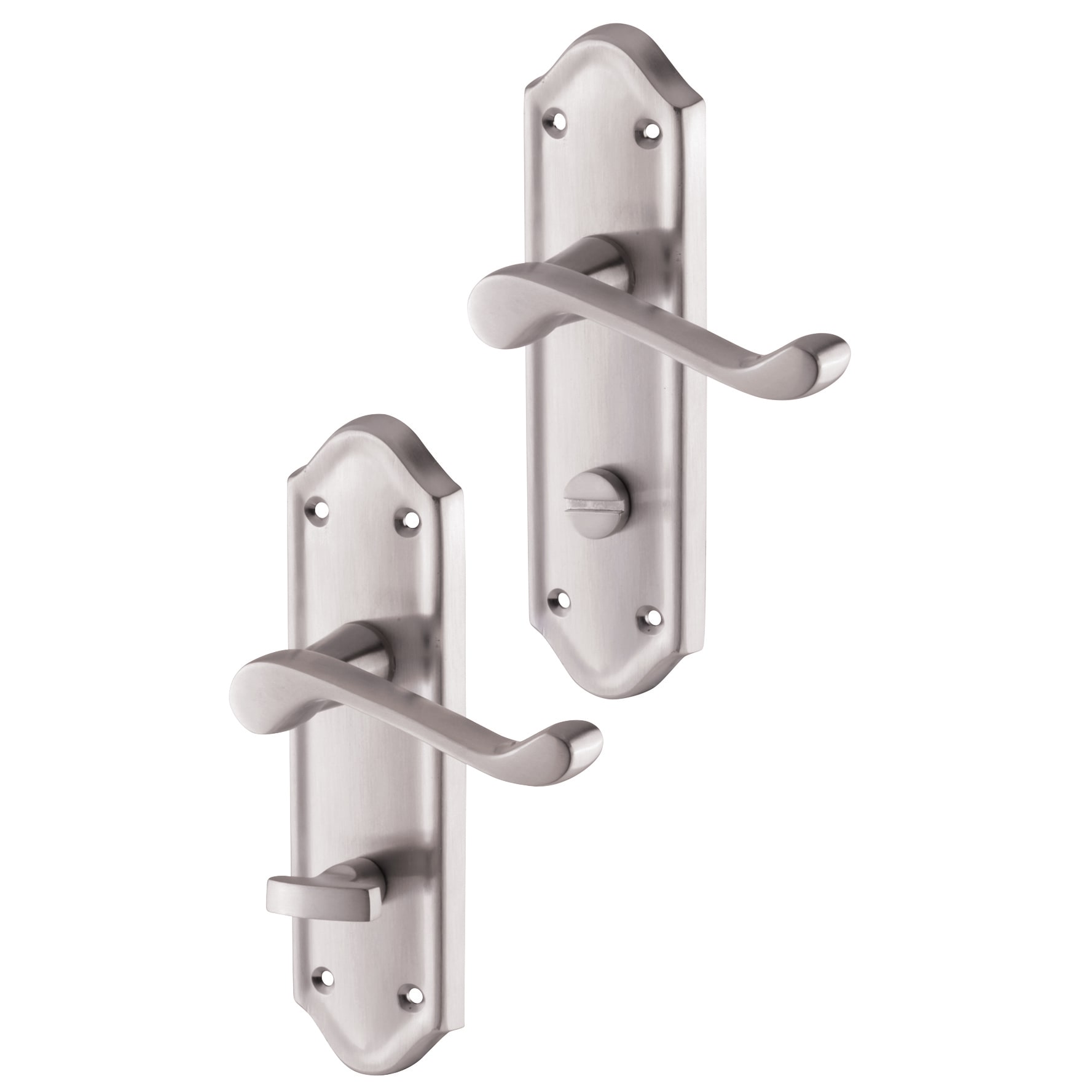 Satin Chrome Scroll Bathroom Lock Door Handles Pack - Ashmead Range - view 5