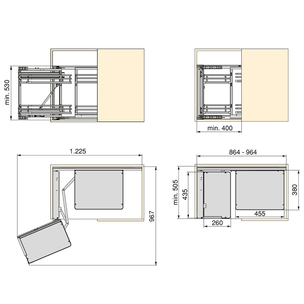 Titane Mec Corner Pull Out Organiser - Cabinet Width 864 - 964mm - Anthracite Grey - view 3