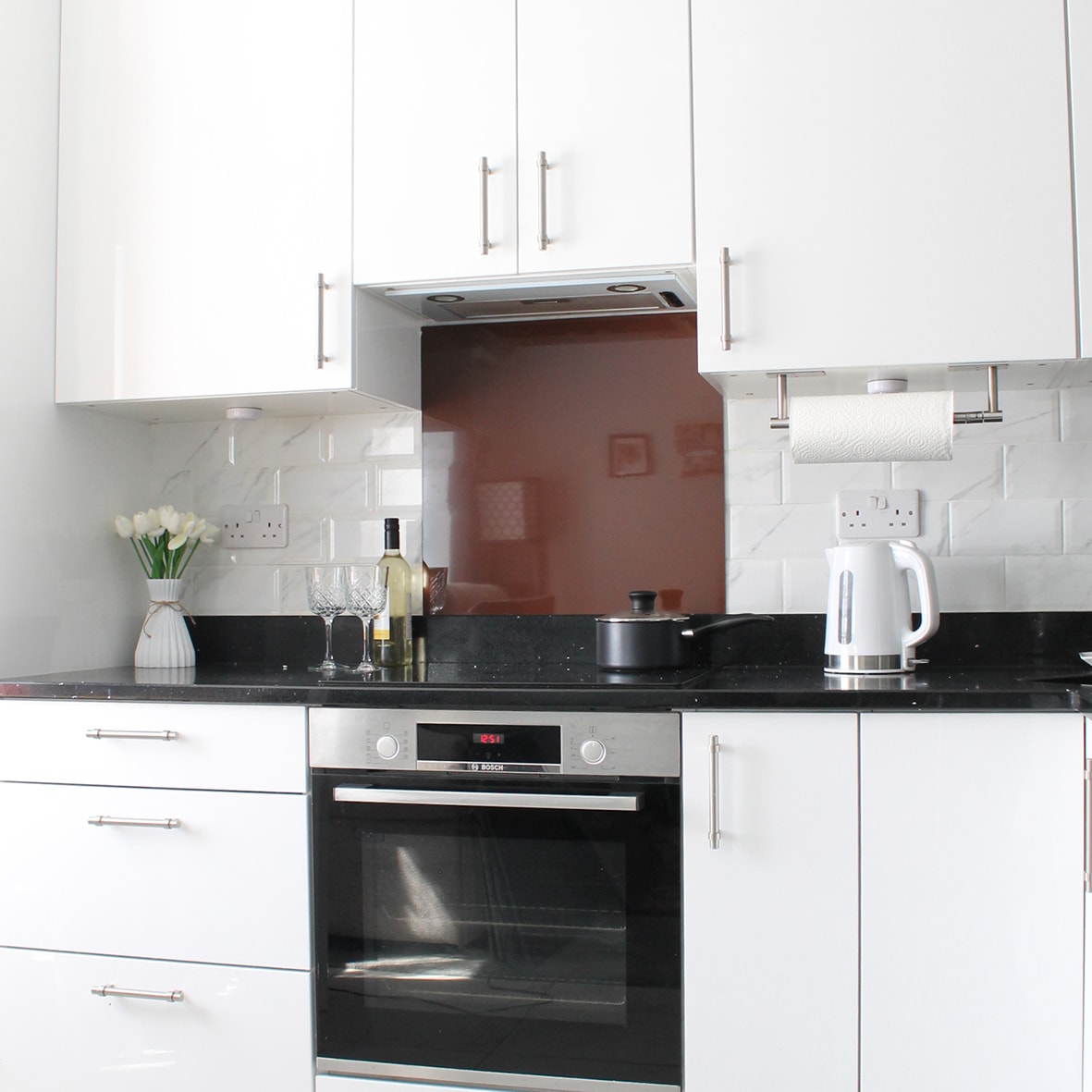 Aluminium Kitchen Splashback - 600 x 750mm - Gloss Chocolate - view 2