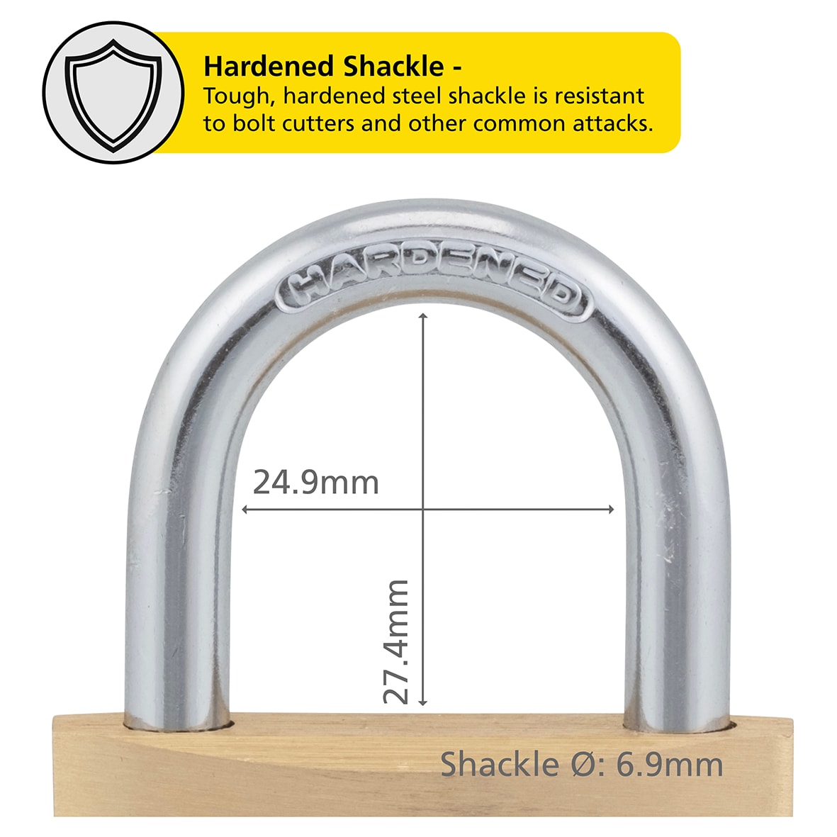 Solid Brass Padlock - 50mm Body - 26 x 25.5mm Shackle - Keyed to Differ - view 5