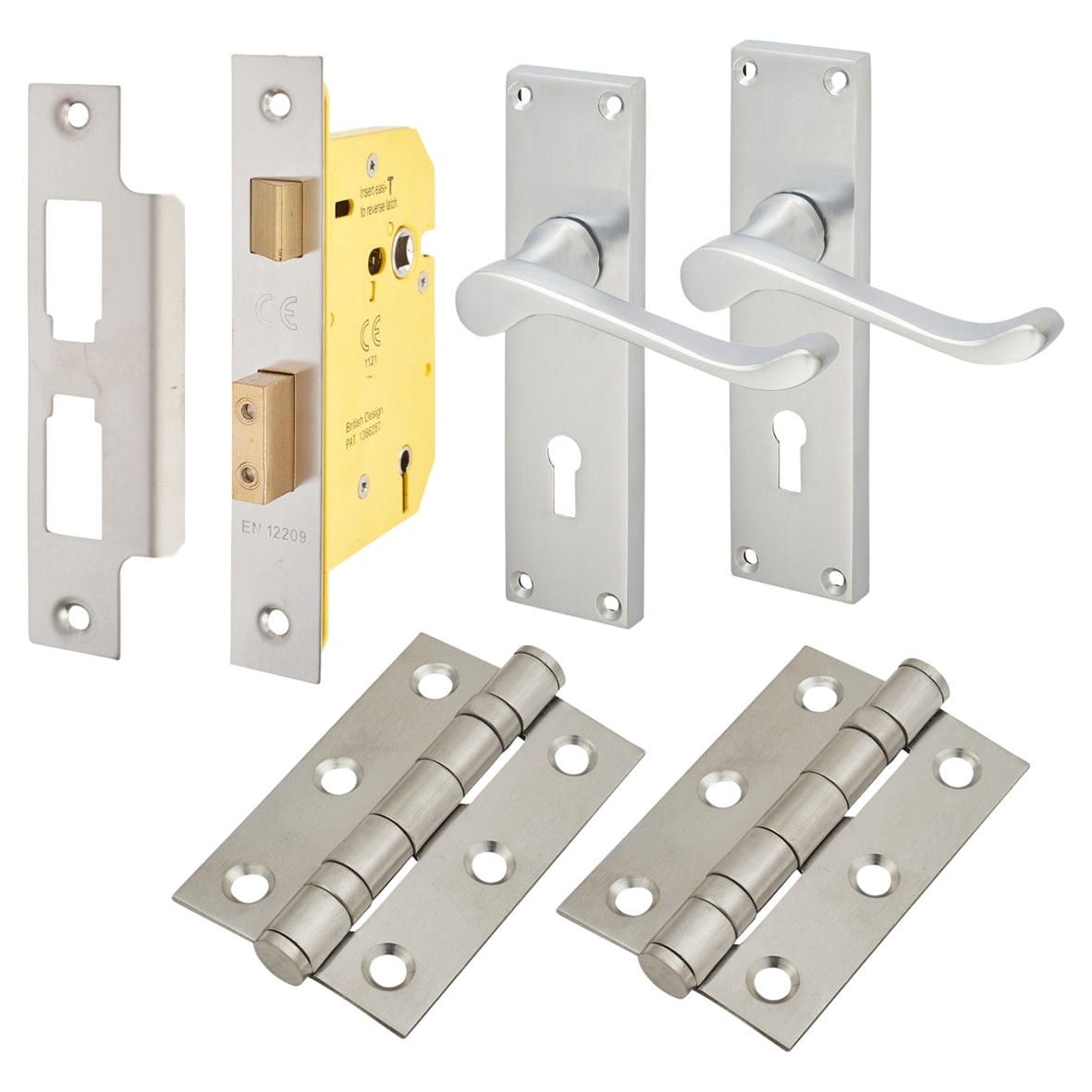 Satin Chrome Victorian Scroll 3 Lever Sashlock Door Handles Pack - view 2