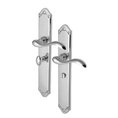 Marcus Polished Chrome Bathroom Door Handles - Long Plate - Lara Range - 247 x 48mm - view 2