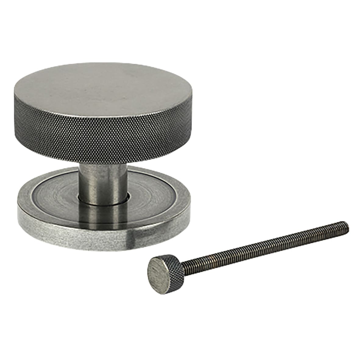 Brompton Pewter Round Knurled Centre Door Knob - 90mm Rose Diameter - view 2