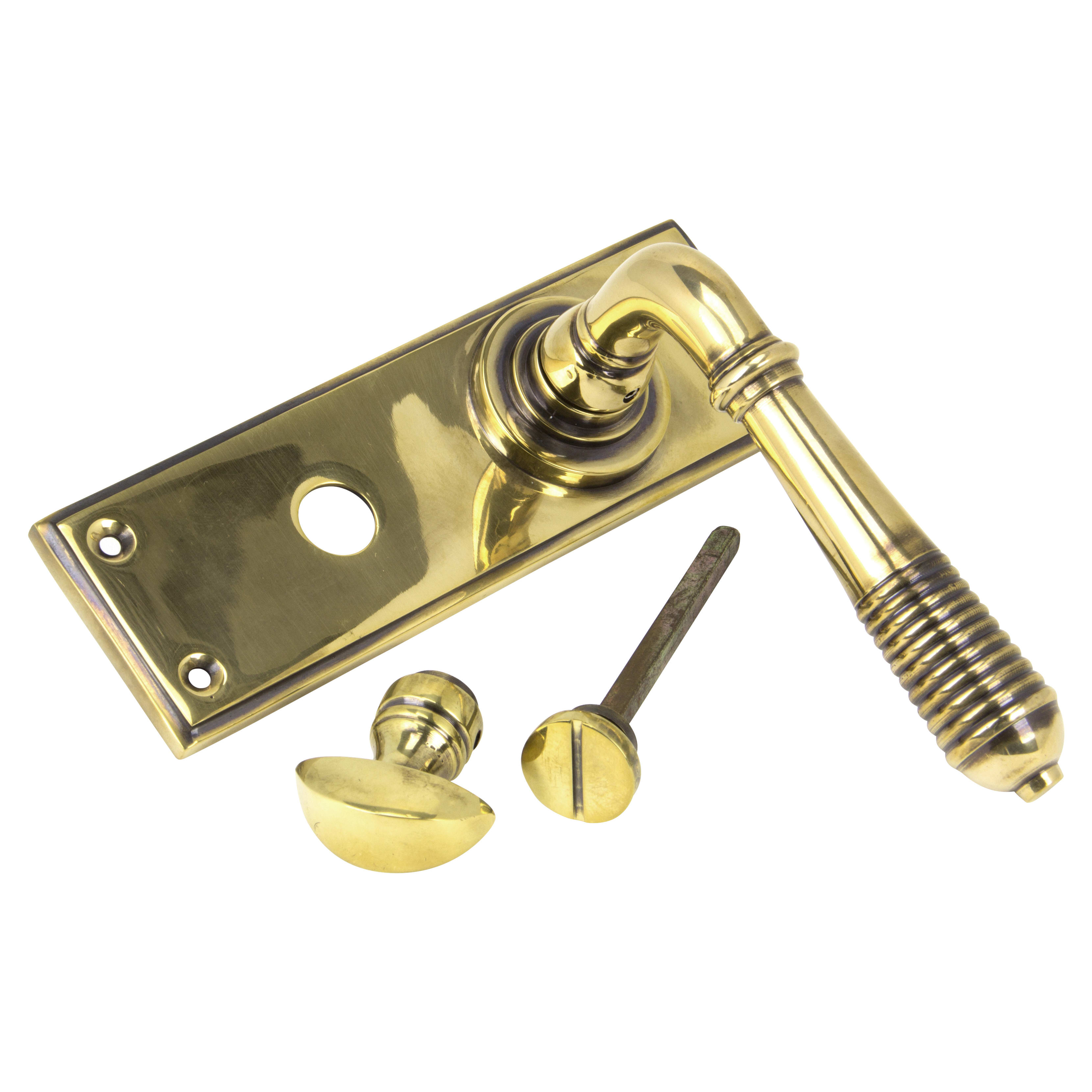 Aged Brass Reeded Bathroom Door Handles - 152 x 50mm - view 2