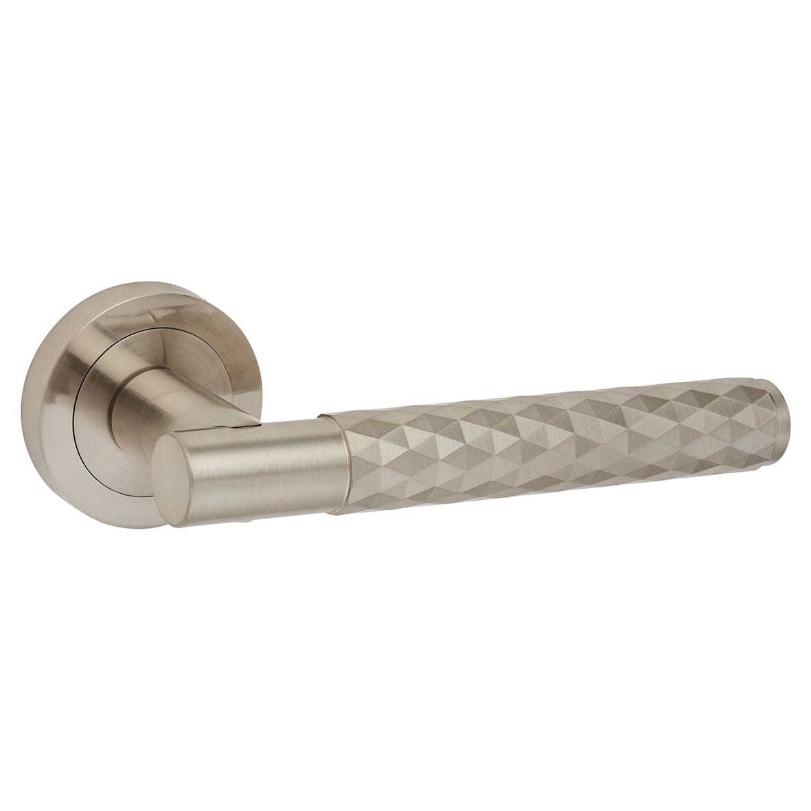 Satin Nickel Diamond Door Handles on Round Rose - Luna Range - view 3