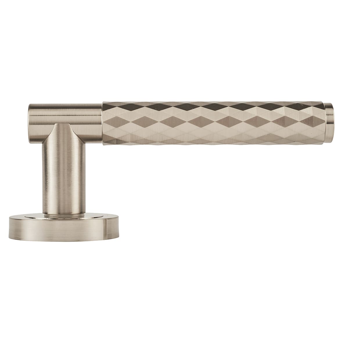 Satin Nickel Diamond Door Handles on Round Rose - Luna Range - view 5