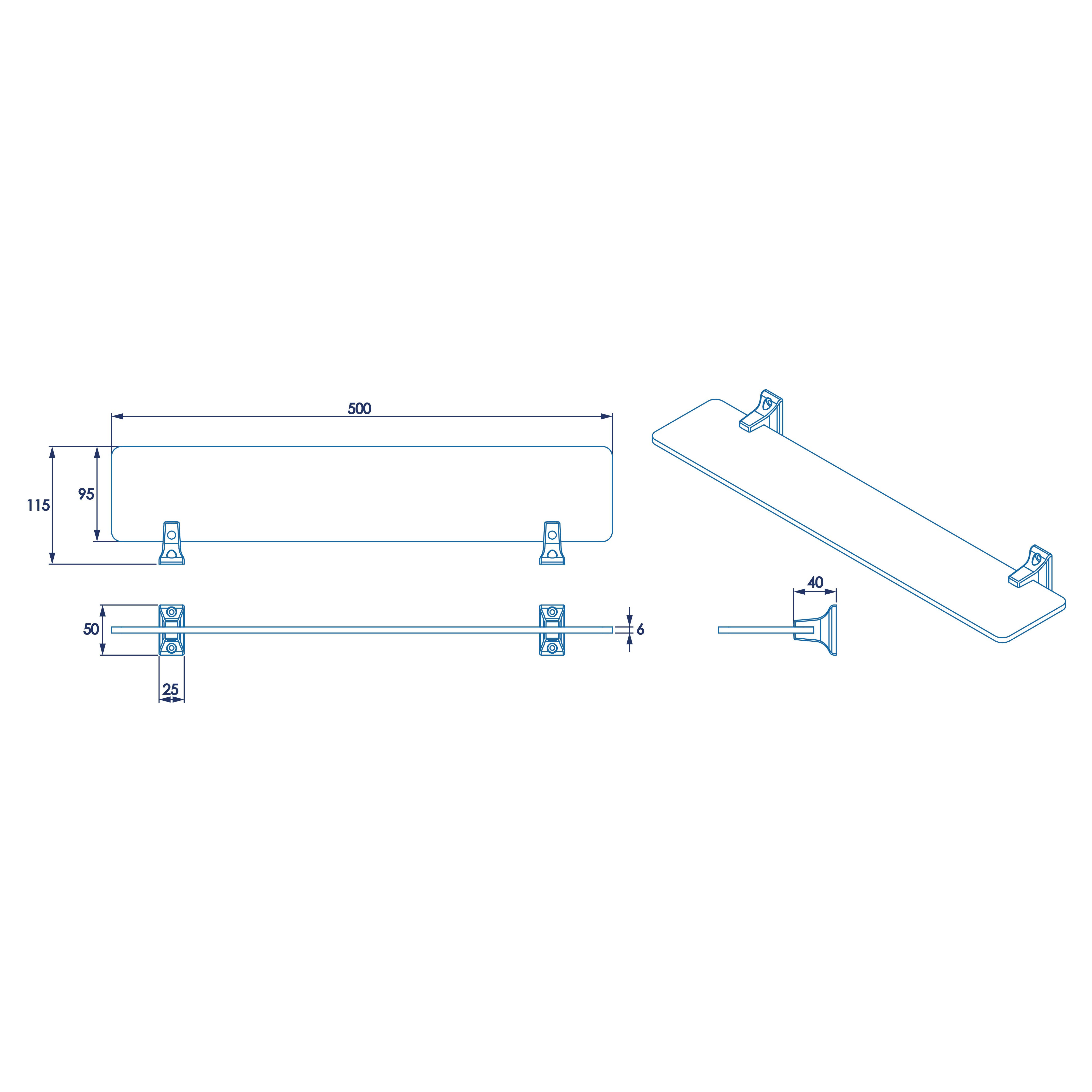 Sutton Glass Shelf - 500 x 115mm - Polished Chrome - view 7