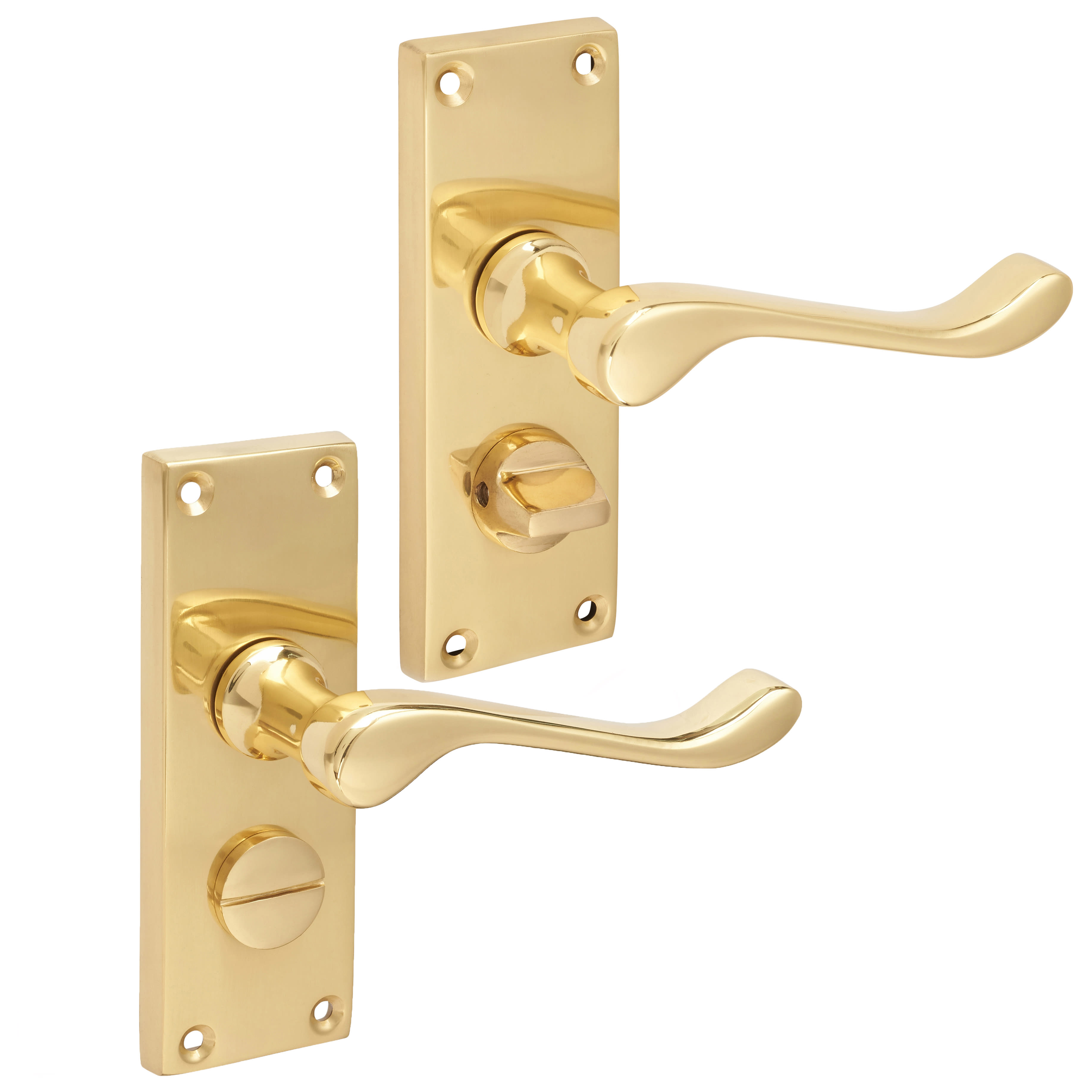 Polished Brass Victorian Scroll Privacy Door Handles - Short Plate - 118 x 42mm - view 4