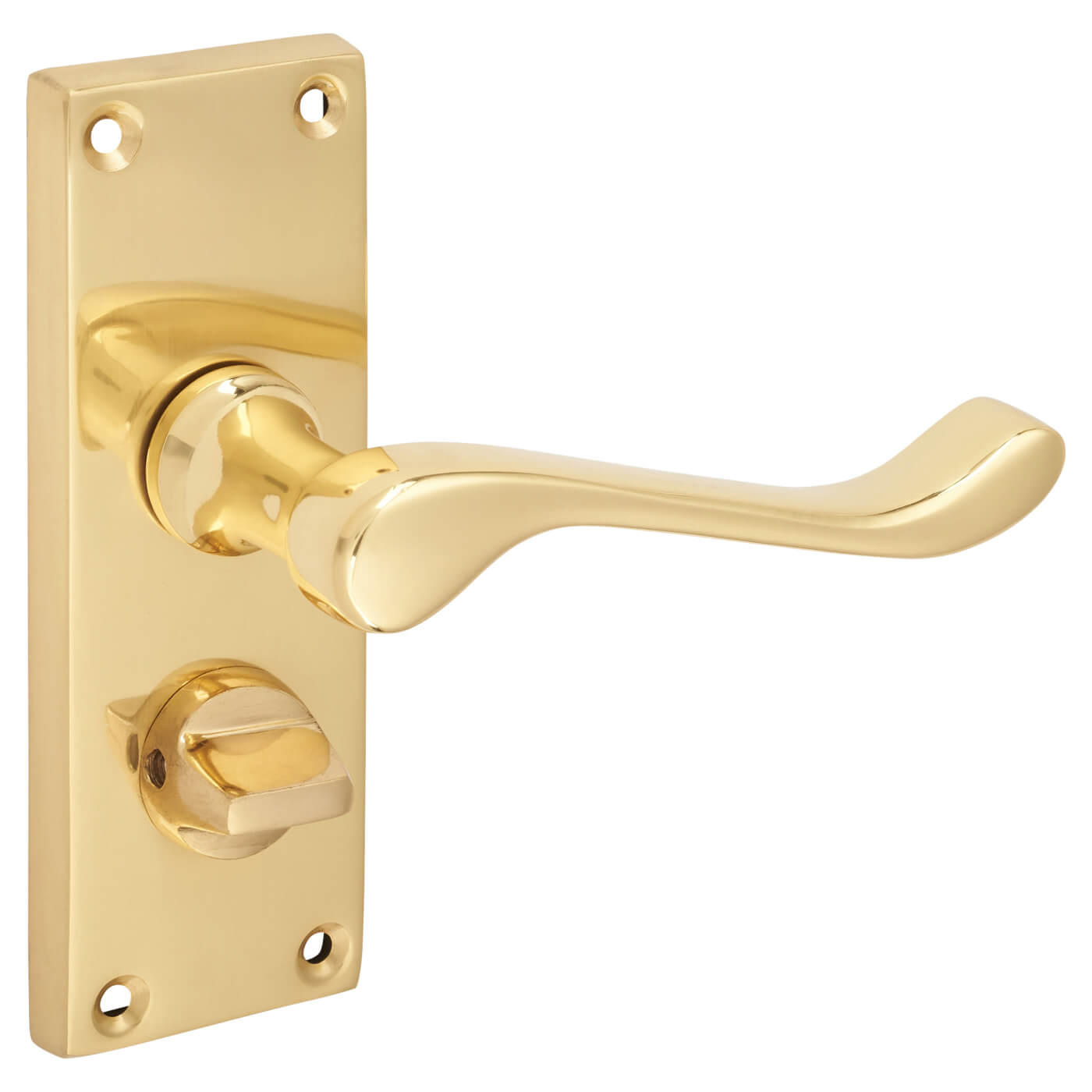 Polished Brass Victorian Scroll Privacy Door Handles - Short Plate - 118 x 42mm - view 5