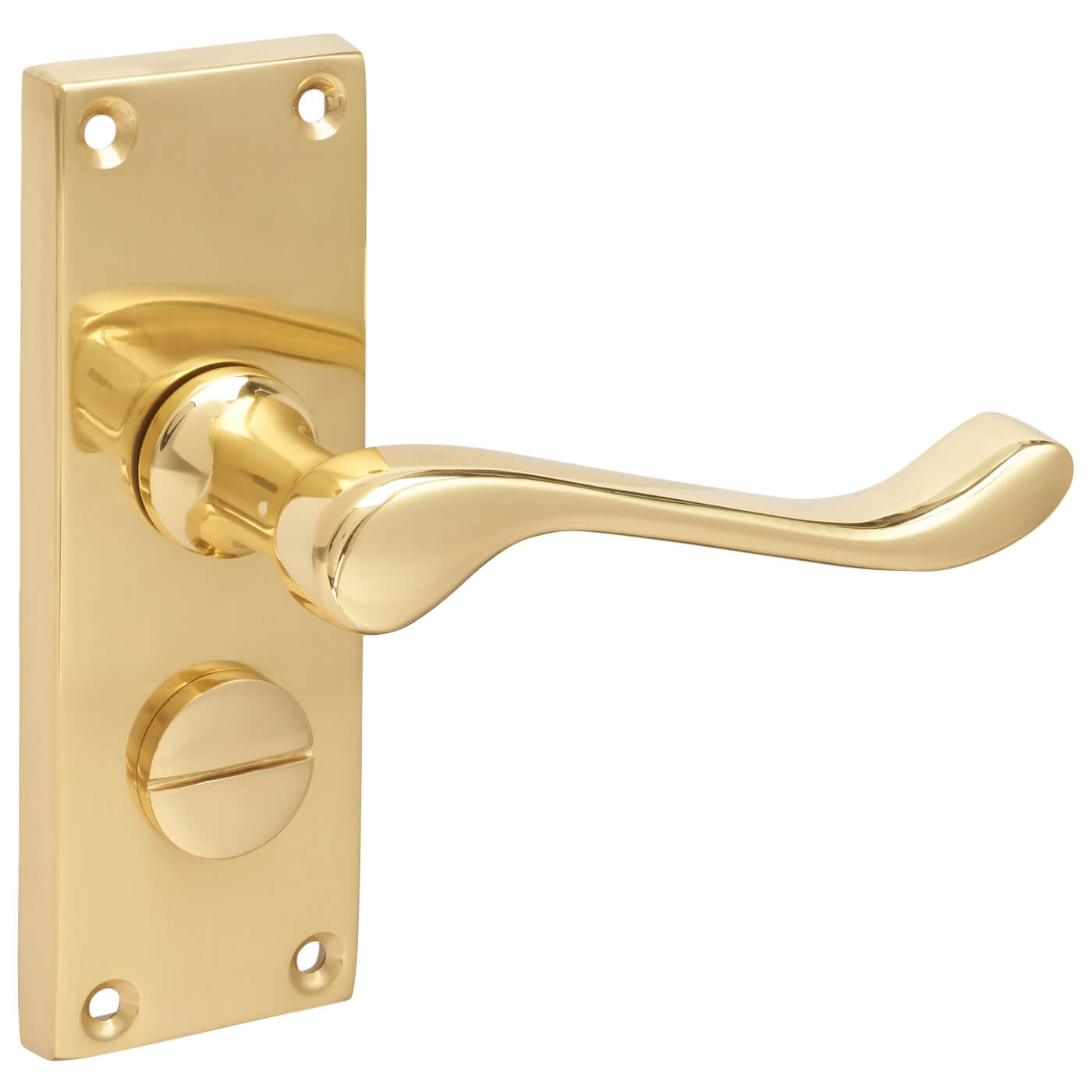 Polished Brass Victorian Scroll Privacy Door Handles - Short Plate - 118 x 42mm - view 6