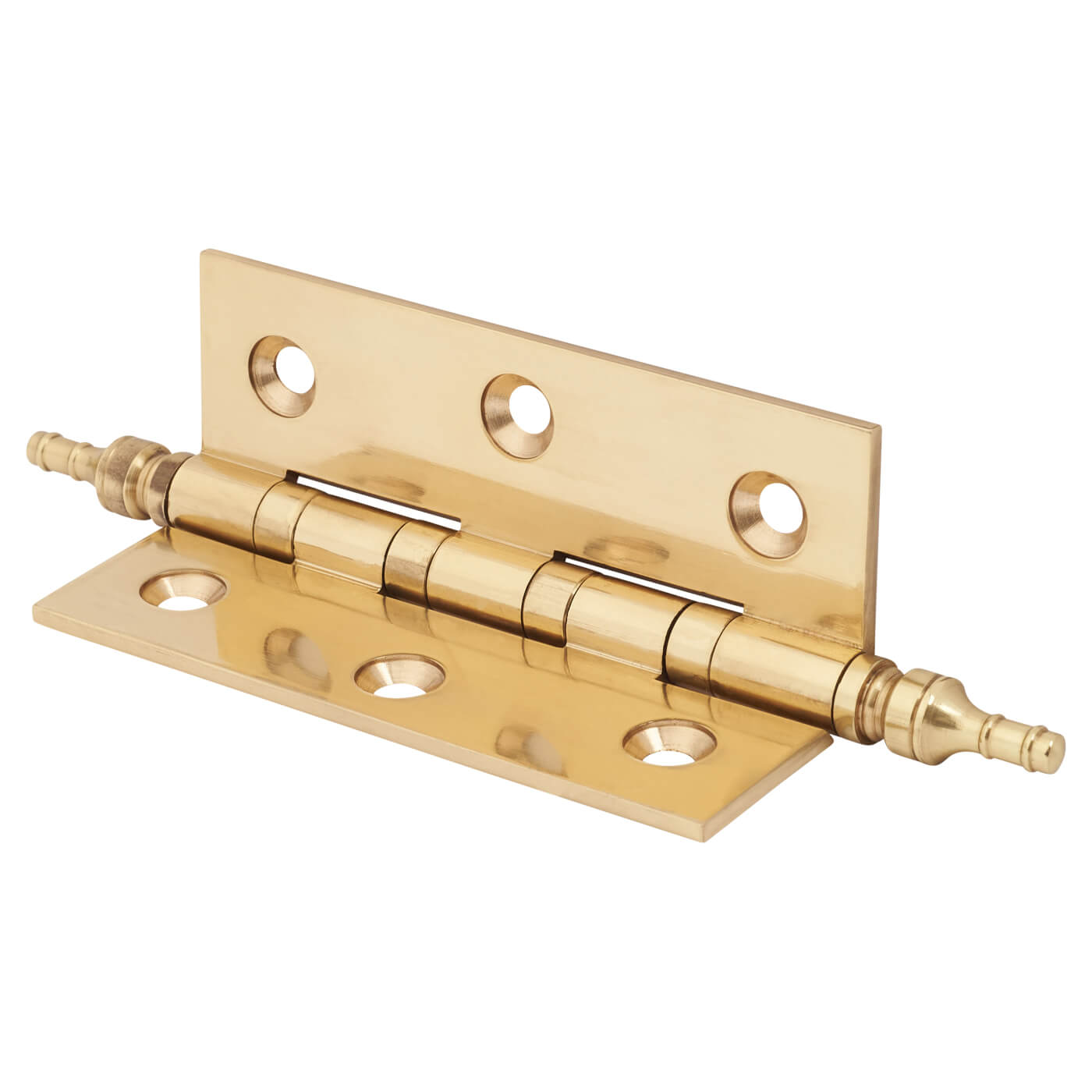 Finial Washered Butt Door Hinge - 75 x 50 x 2mm - Polished Brass - Pair - view 3