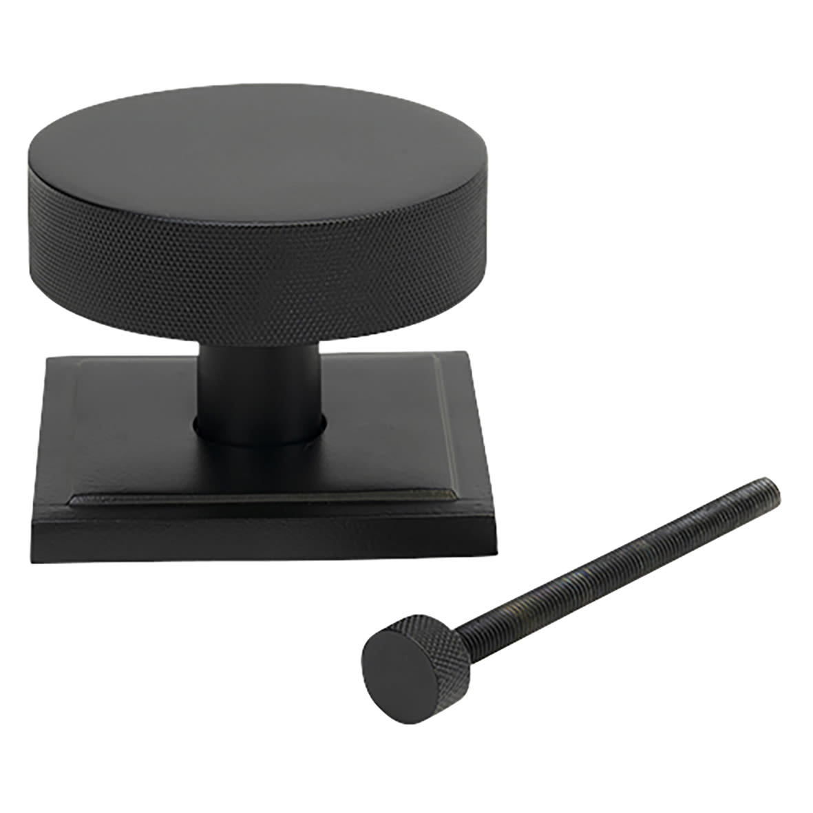 Brompton Matt Black Round Knurled Centre Door Knob on Square Rose - 90 x 90mm Rose - view 2