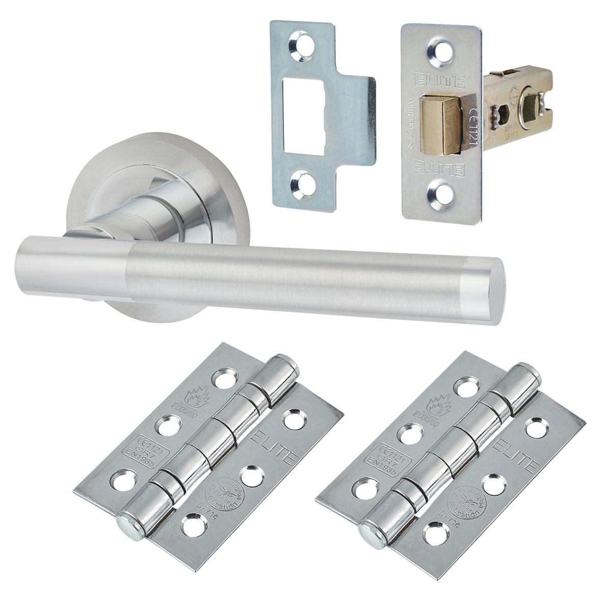Polished/Satin Chrome Latch Door Handles on Rose Pack - Bella Range - view 2