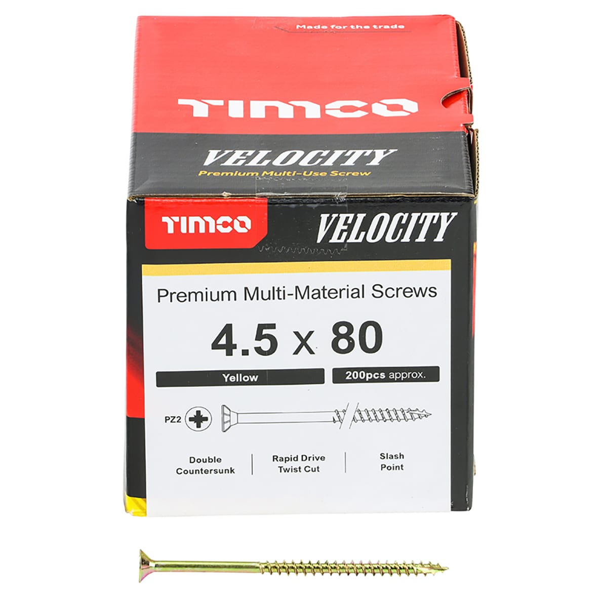 Velocity Pozi Countersunk Wood Screws - 4.5 x 80mm - Yellow Zinc - Pack of 200 - view 2