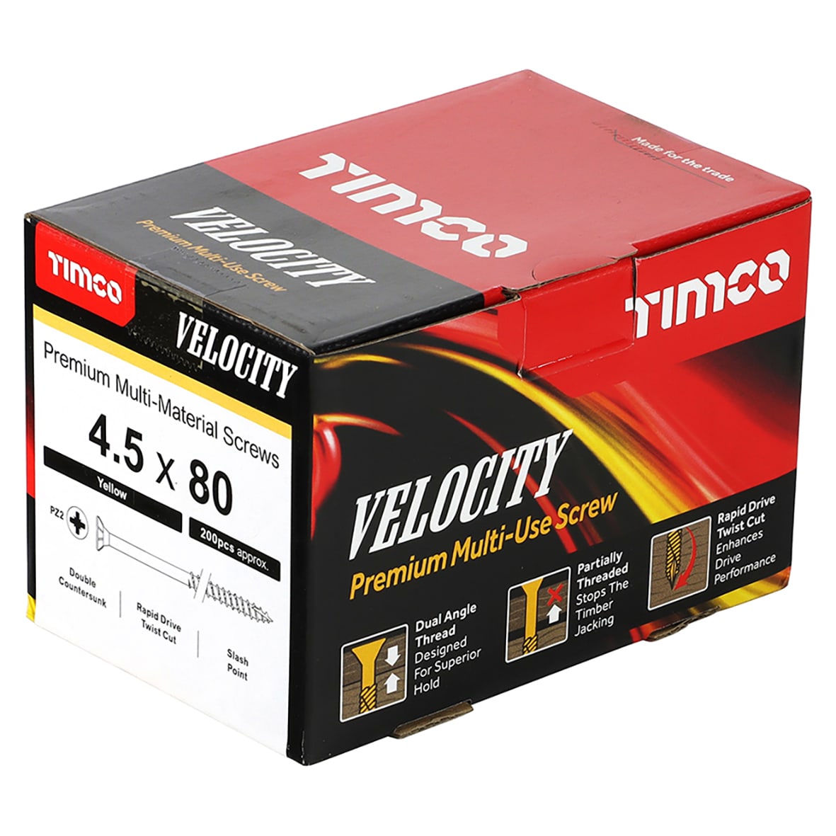 Velocity Pozi Countersunk Wood Screws - 4.5 x 80mm - Yellow Zinc - Pack of 200 - view 4
