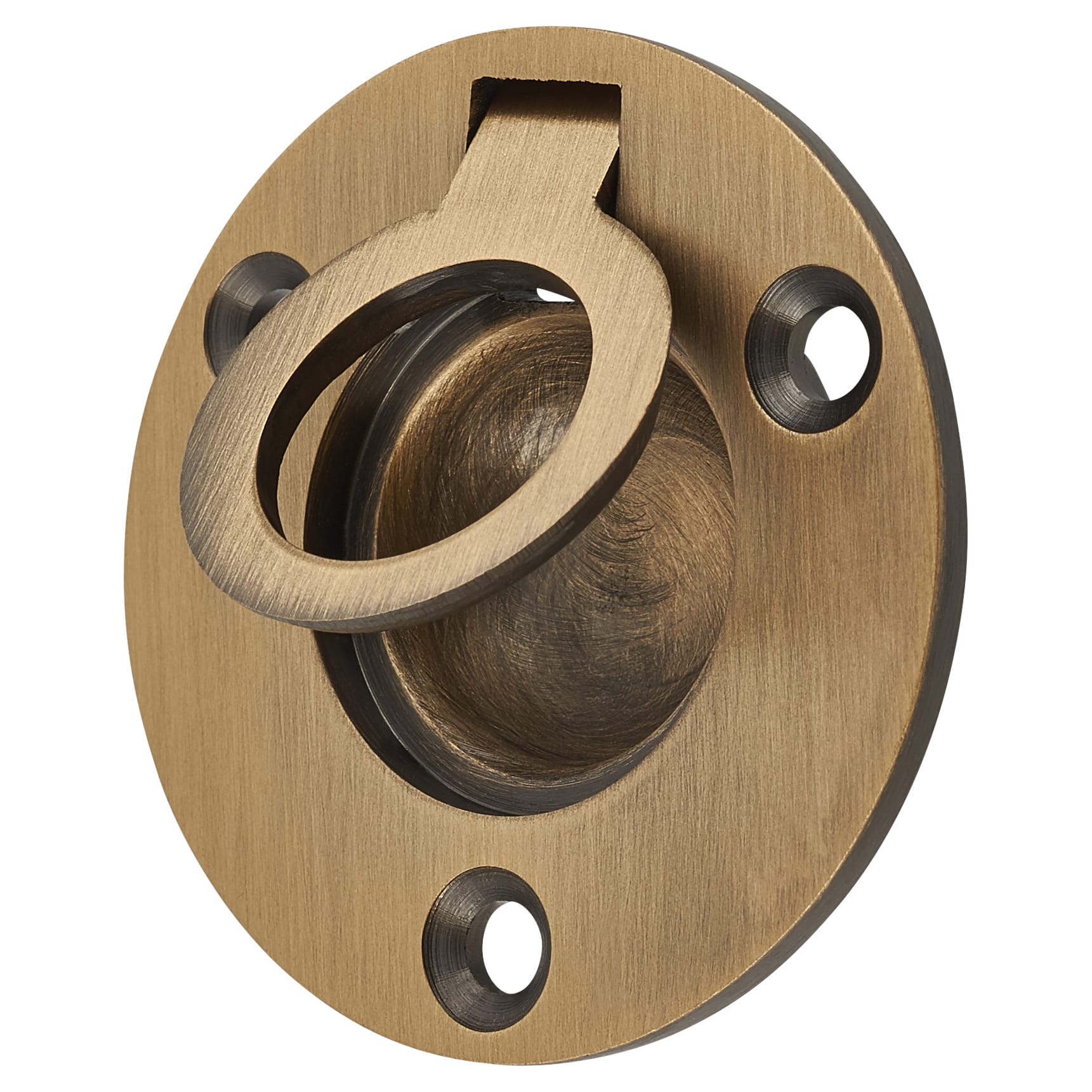Round Flush Ring Cabinet Pull Handle - 45mm Diameter - Antique Brass - view 3