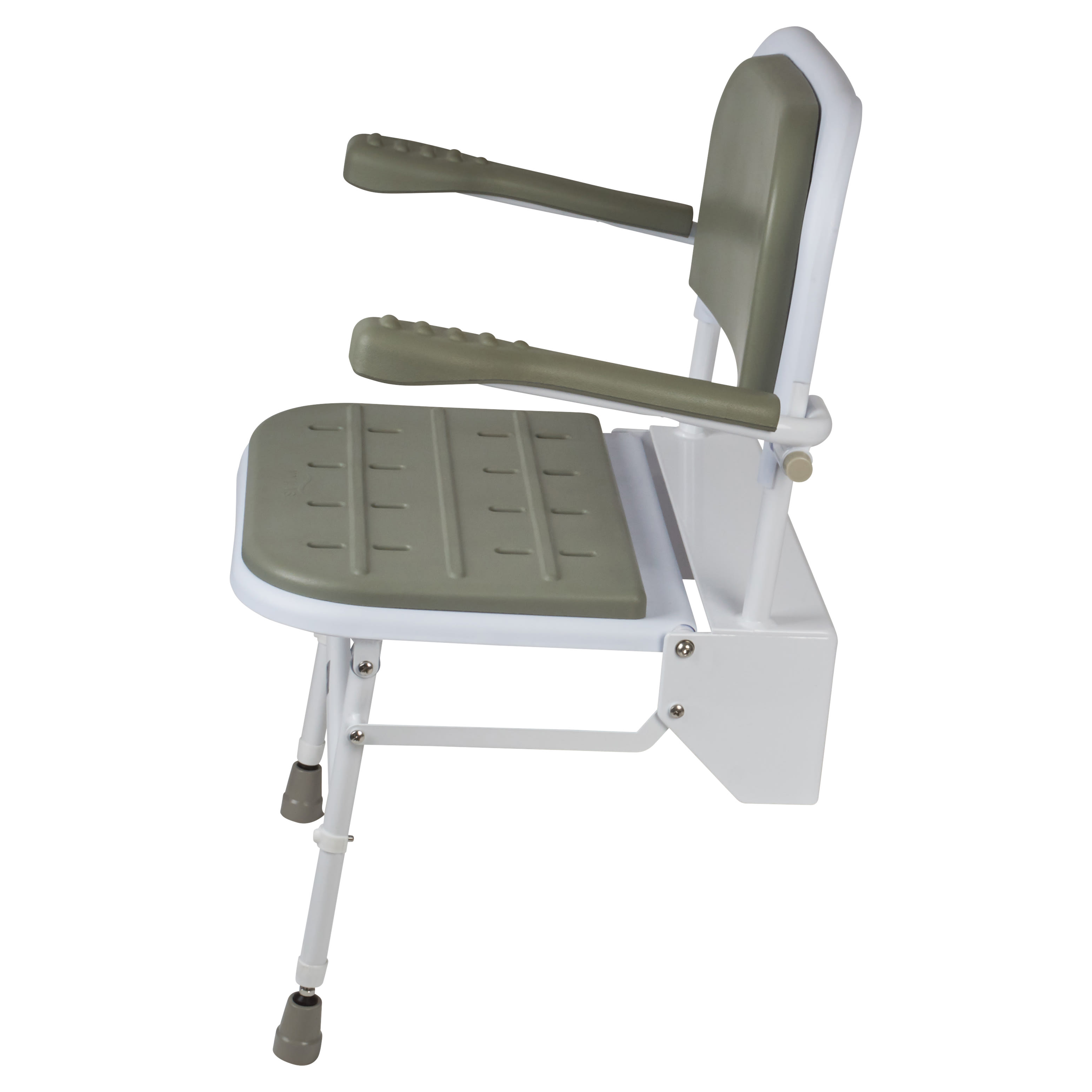 Padded Folding Wall Shower Seat, Legs, Back & Arms - 430-630 x 494mm - Wht/Grey - view 3