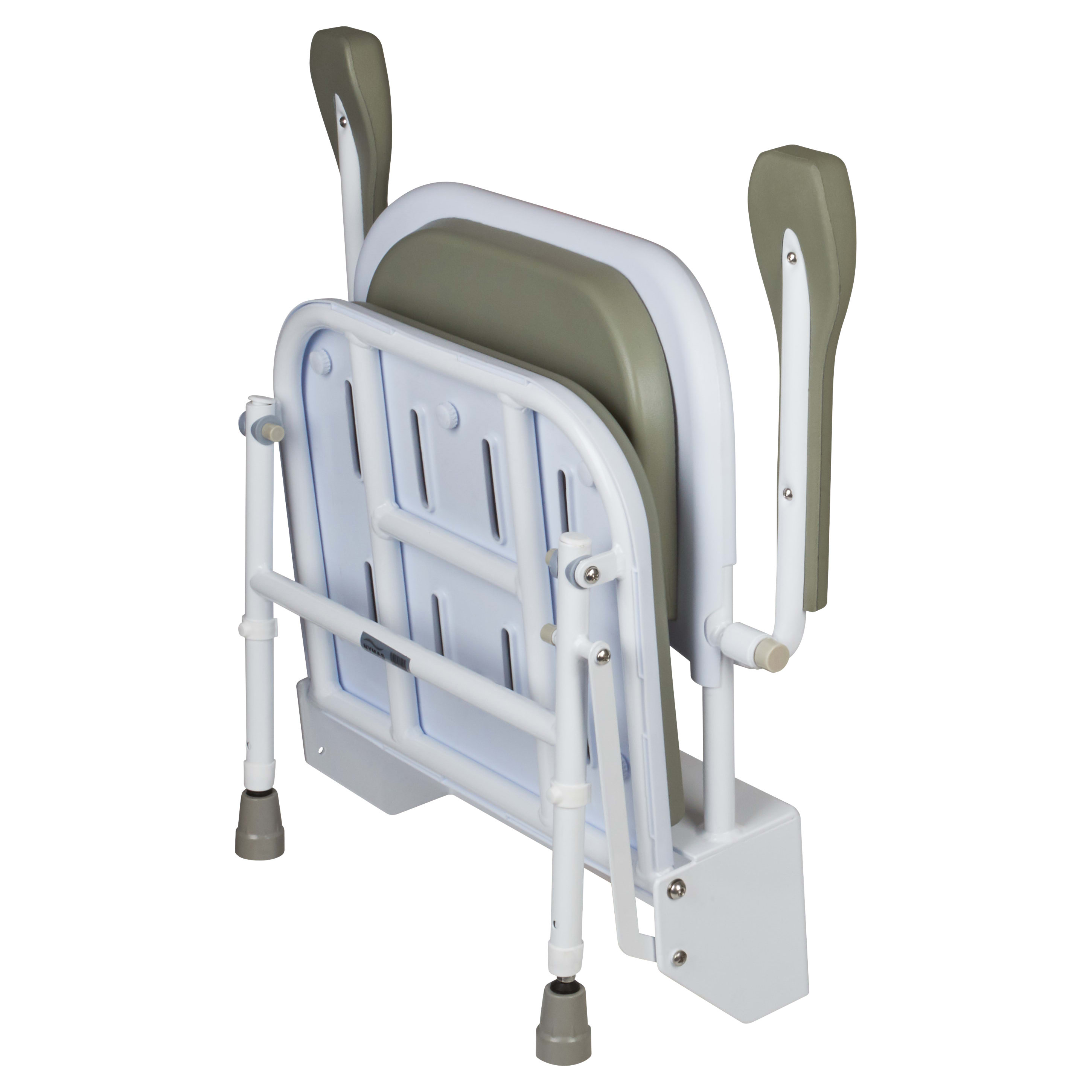 Padded Folding Wall Shower Seat, Legs, Back & Arms - 430-630 x 494mm - Wht/Grey - view 4