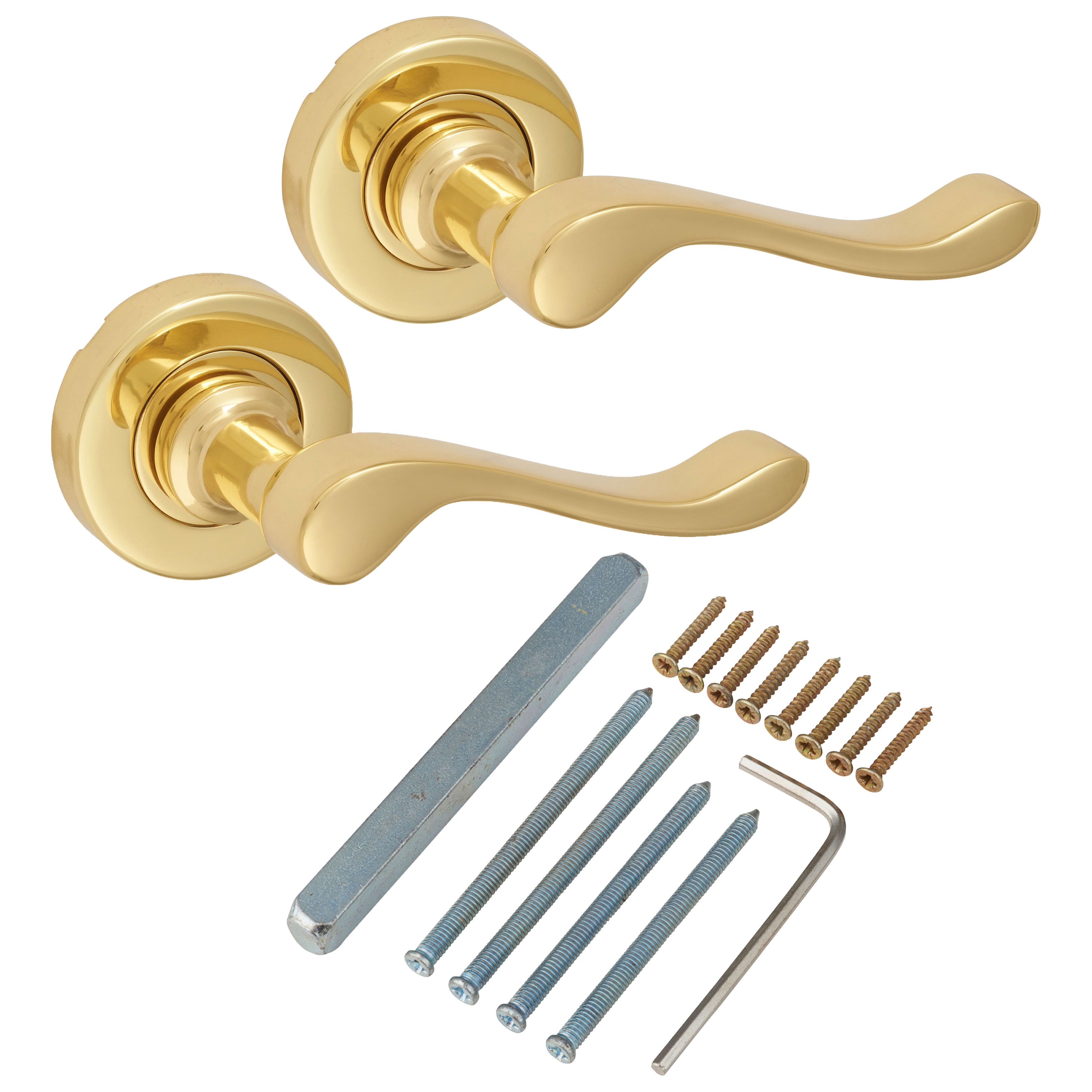 Marcus Polished Brass Scroll Door Handles on Round Rose - Bedford Range - view 3