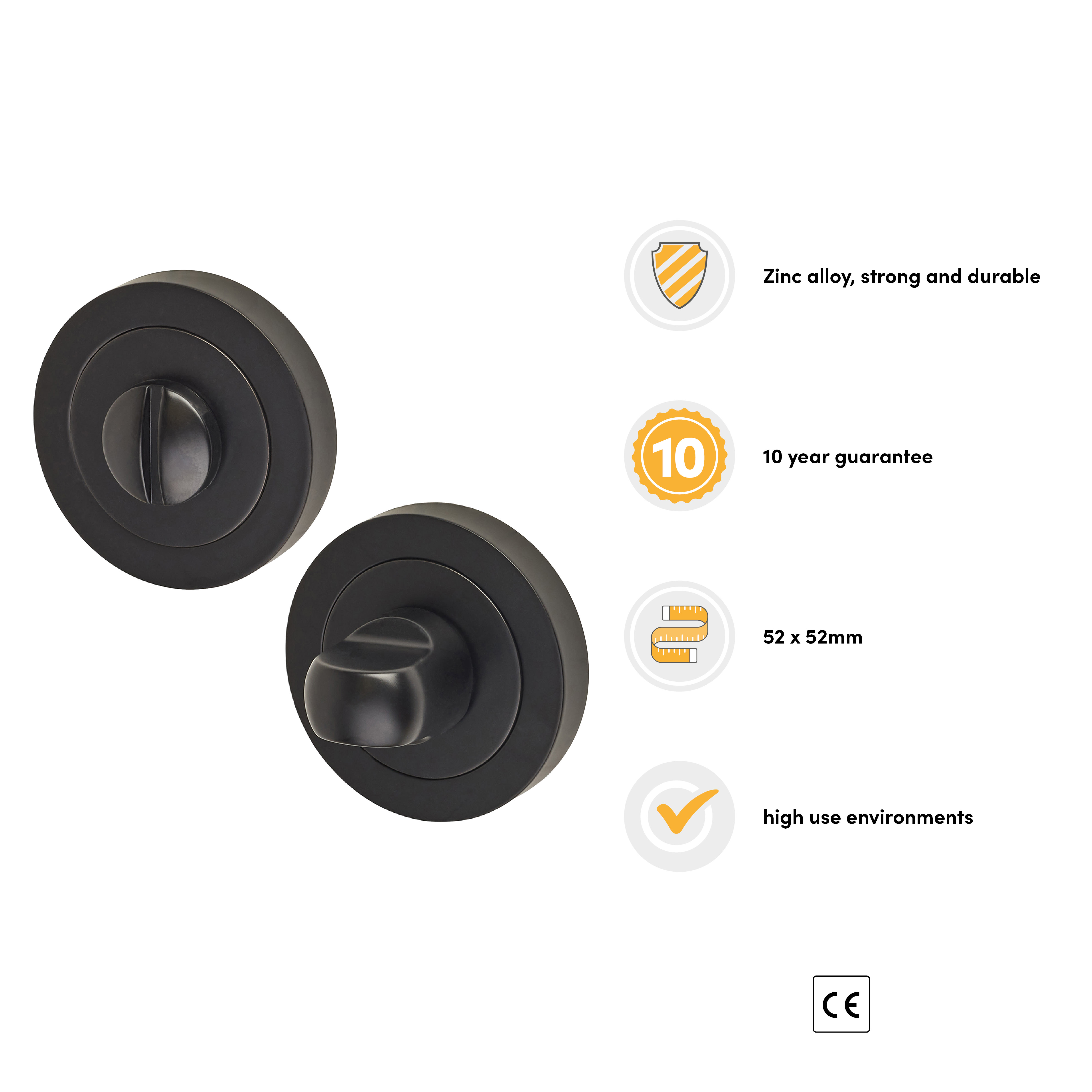 Bathroom Turn & Release - 52mm Diameter - Matt Black - view 2