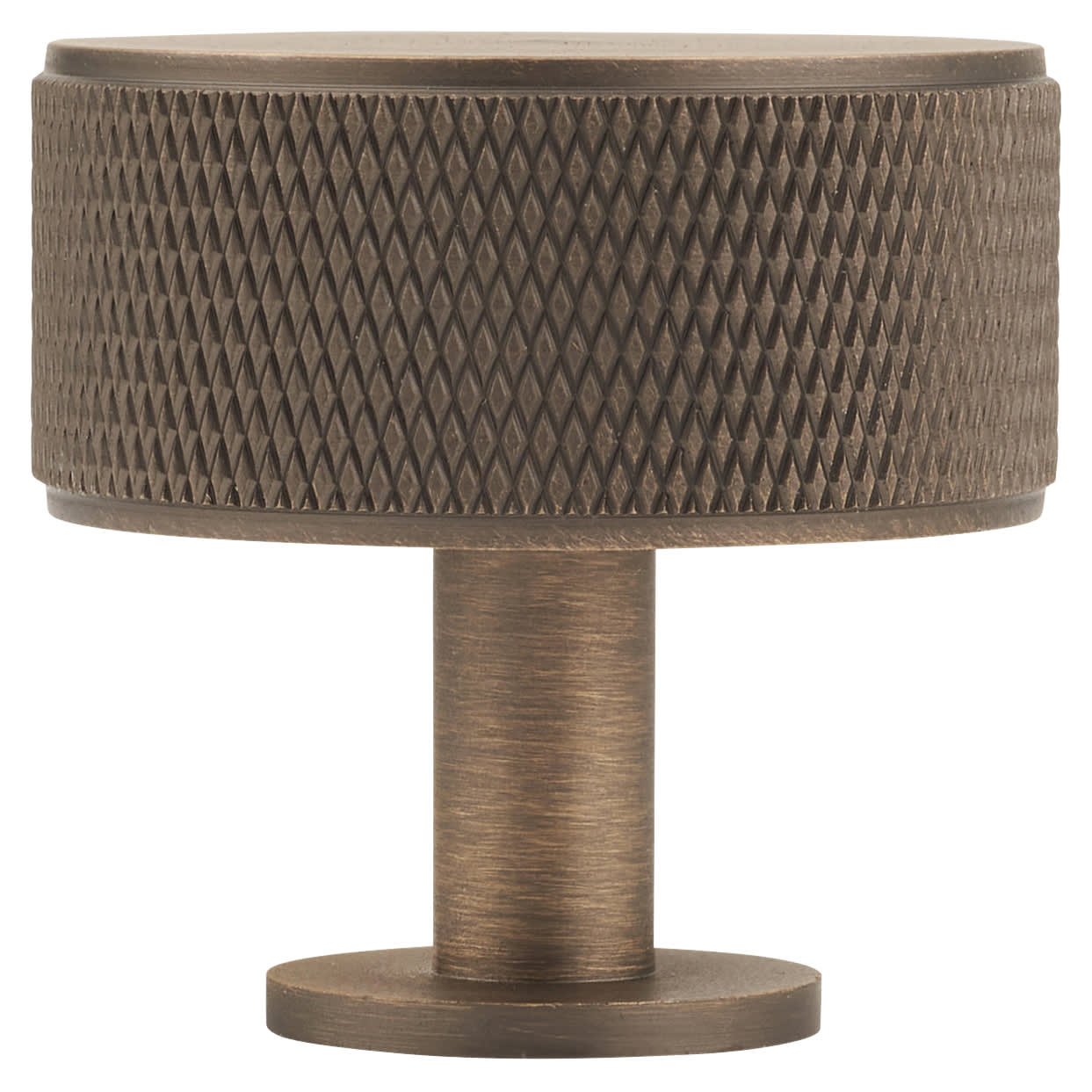 Knurled Radio Round Cabinet Knob - 35mm Diameter - Antique Brass - view 2