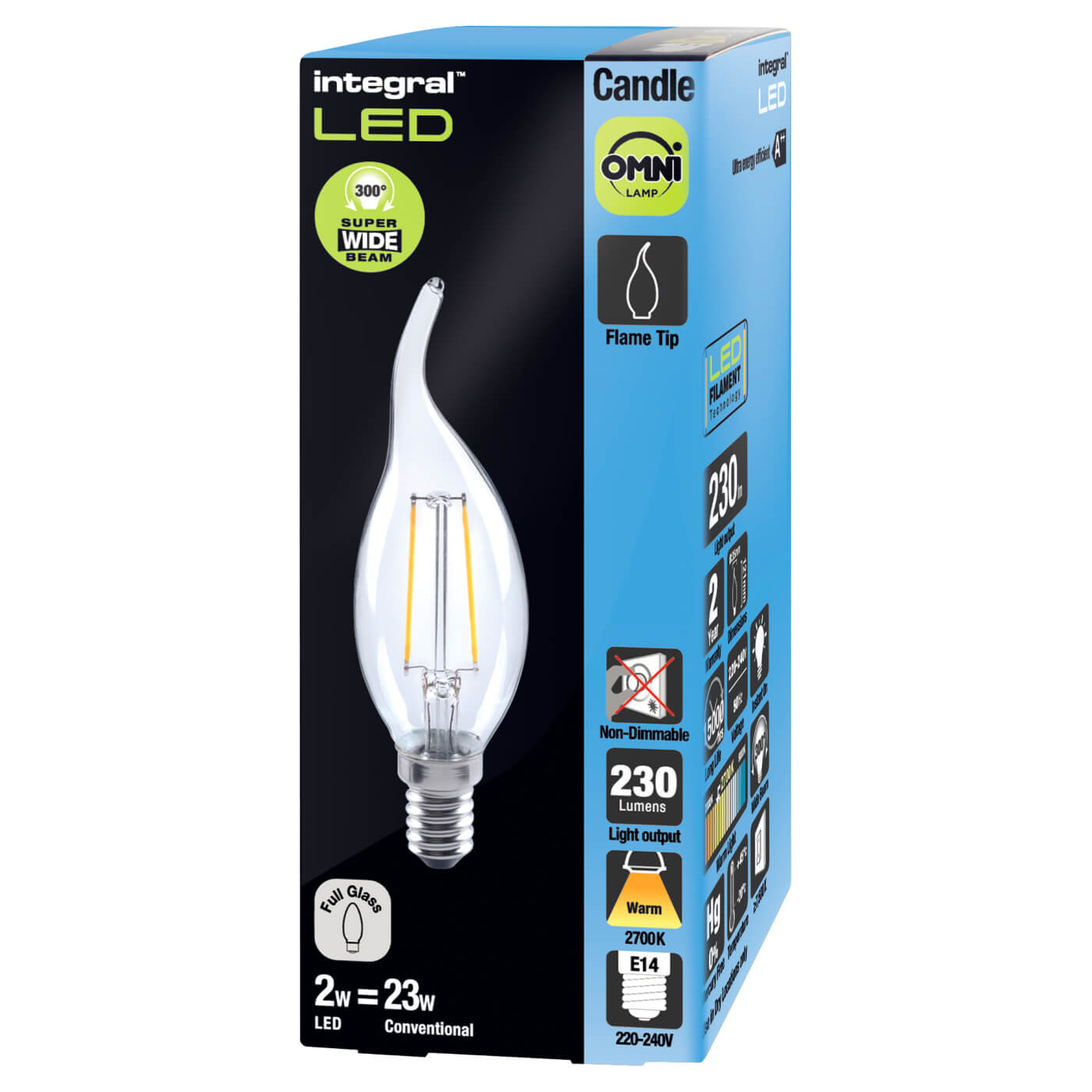 LED Omni 2W SES-E14 LED Filament Flame Tip Candle Lamp - 2700K Warm White - view 3