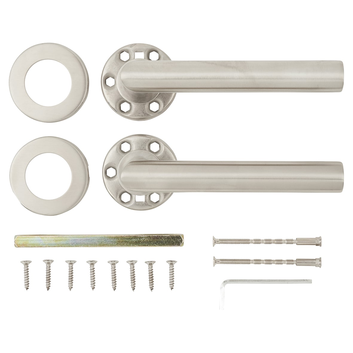 Satin Stainless Steel 19mm Mitre Door Handles on Round Rose - view 7