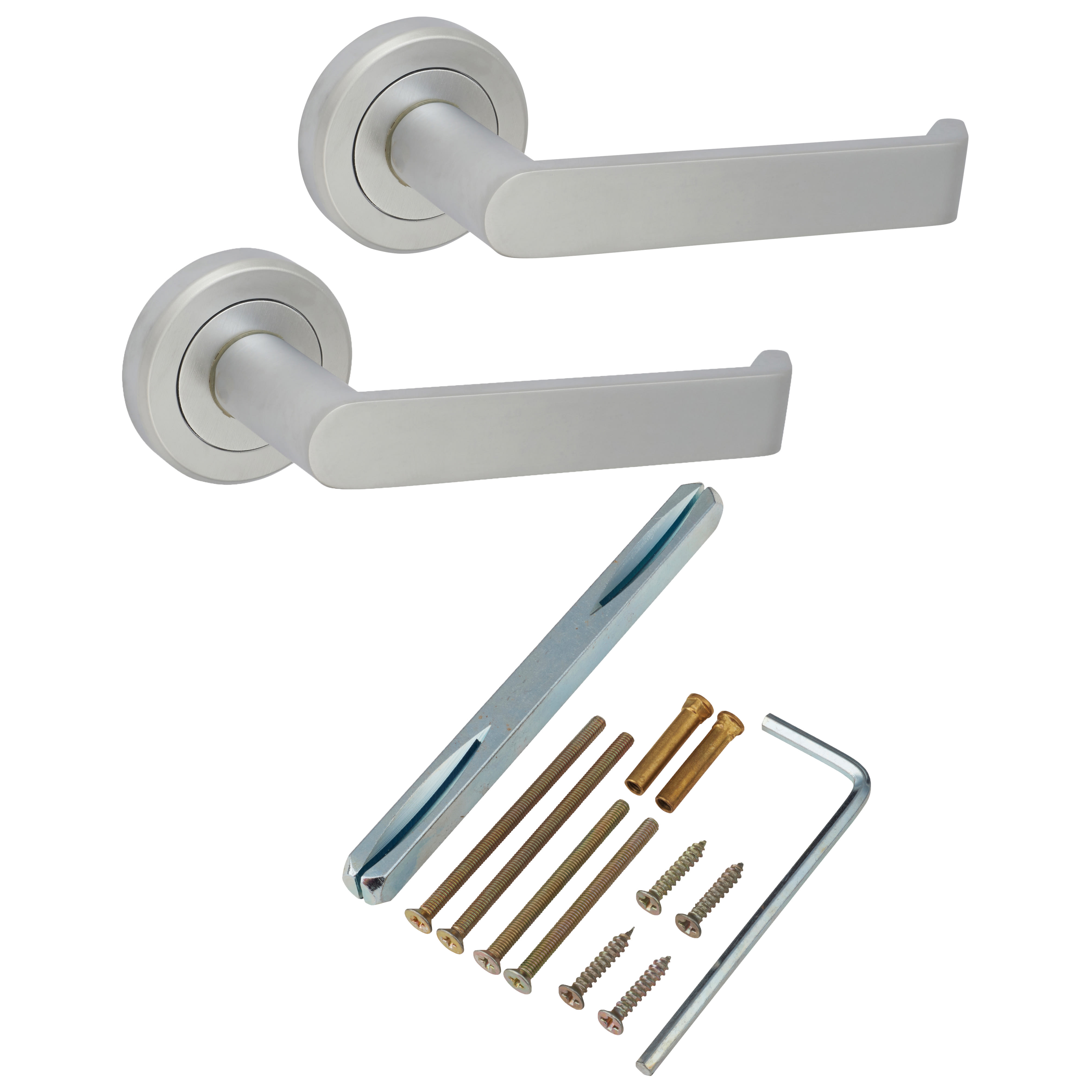 Brass Satin Chrome Door Handles on Round Rose - Concept Range - view 3