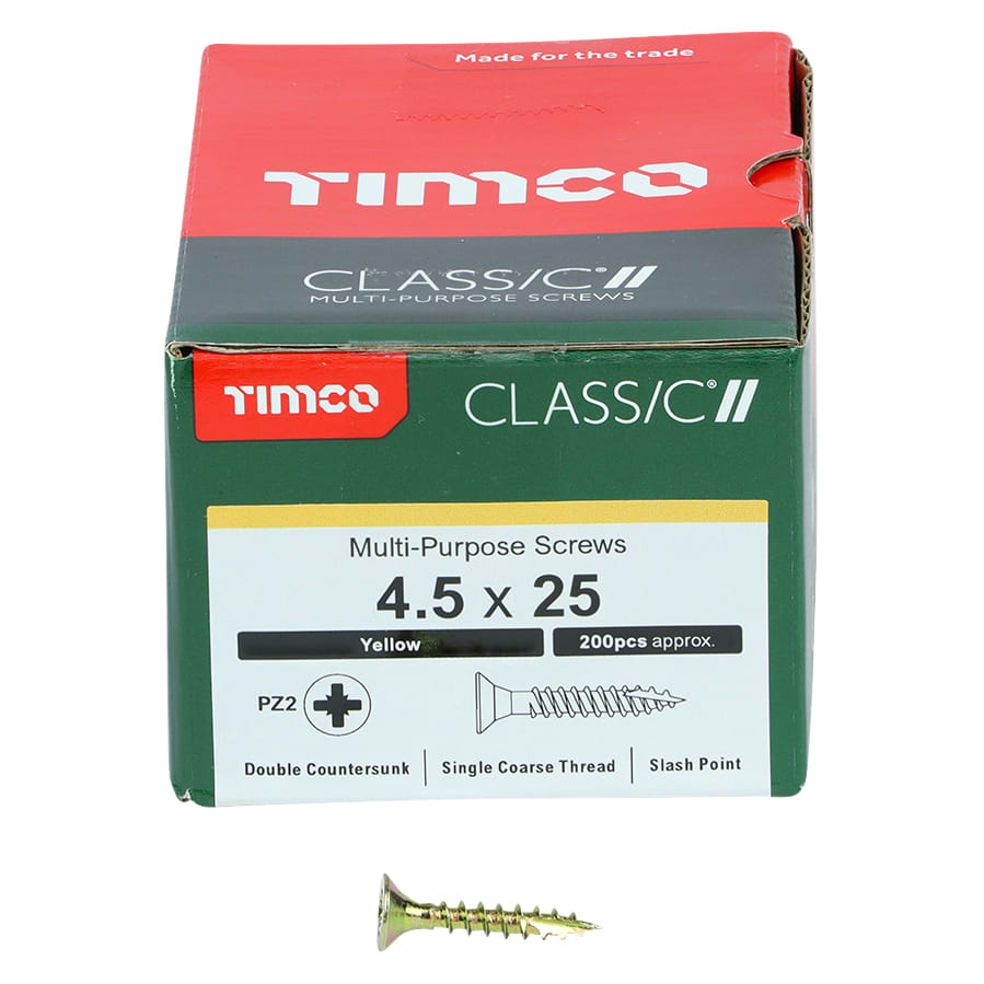 Classic Pozi Countersunk Wood Screws - 4.5 x 25mm - Yellow Zinc - Pack of 200 - view 3