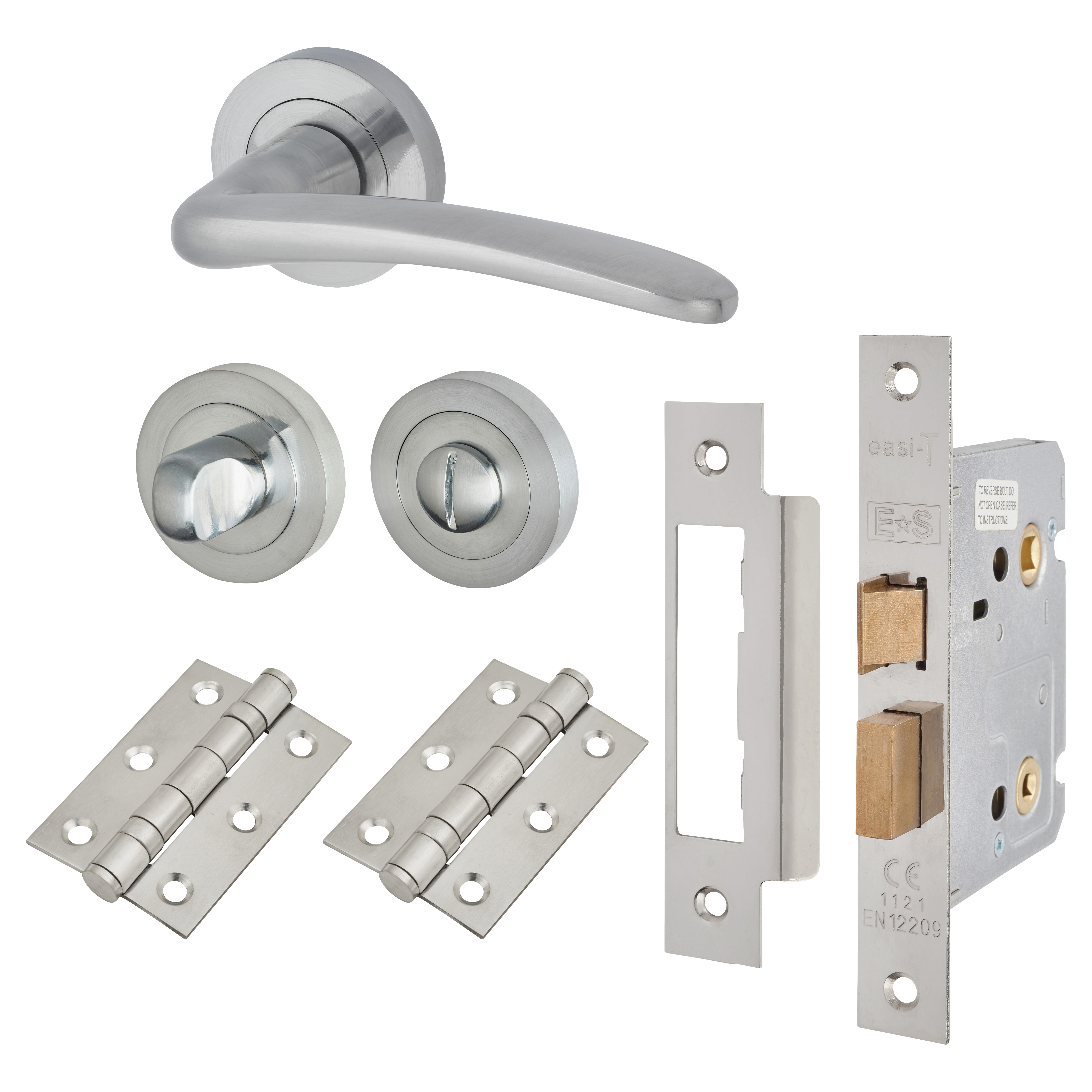 Satin Chrome Bathroom Lock Door Handles on Rose Pack - Eloise Range - view 2