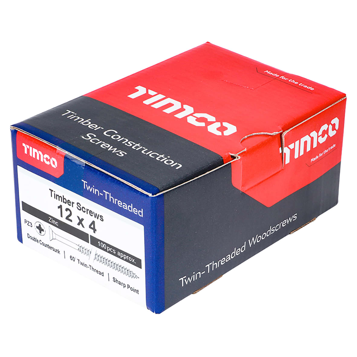 Twin Threaded Pozi Countersunk Wood Screws - 12 x 4" - Zinc Plated - Pack of 100 - view 4